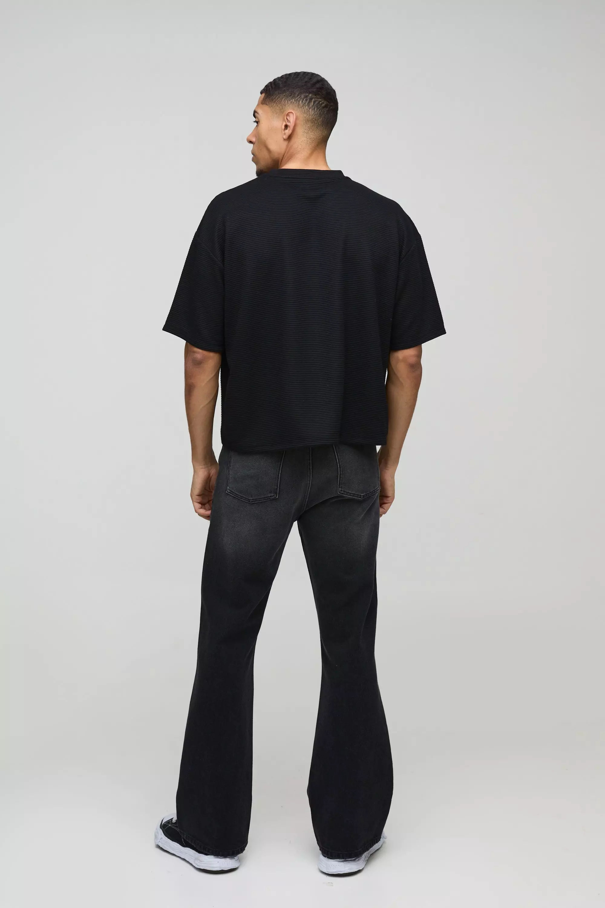 Black Oversized Geribbeld Boxy T-Shirt alternatieve afbeelding