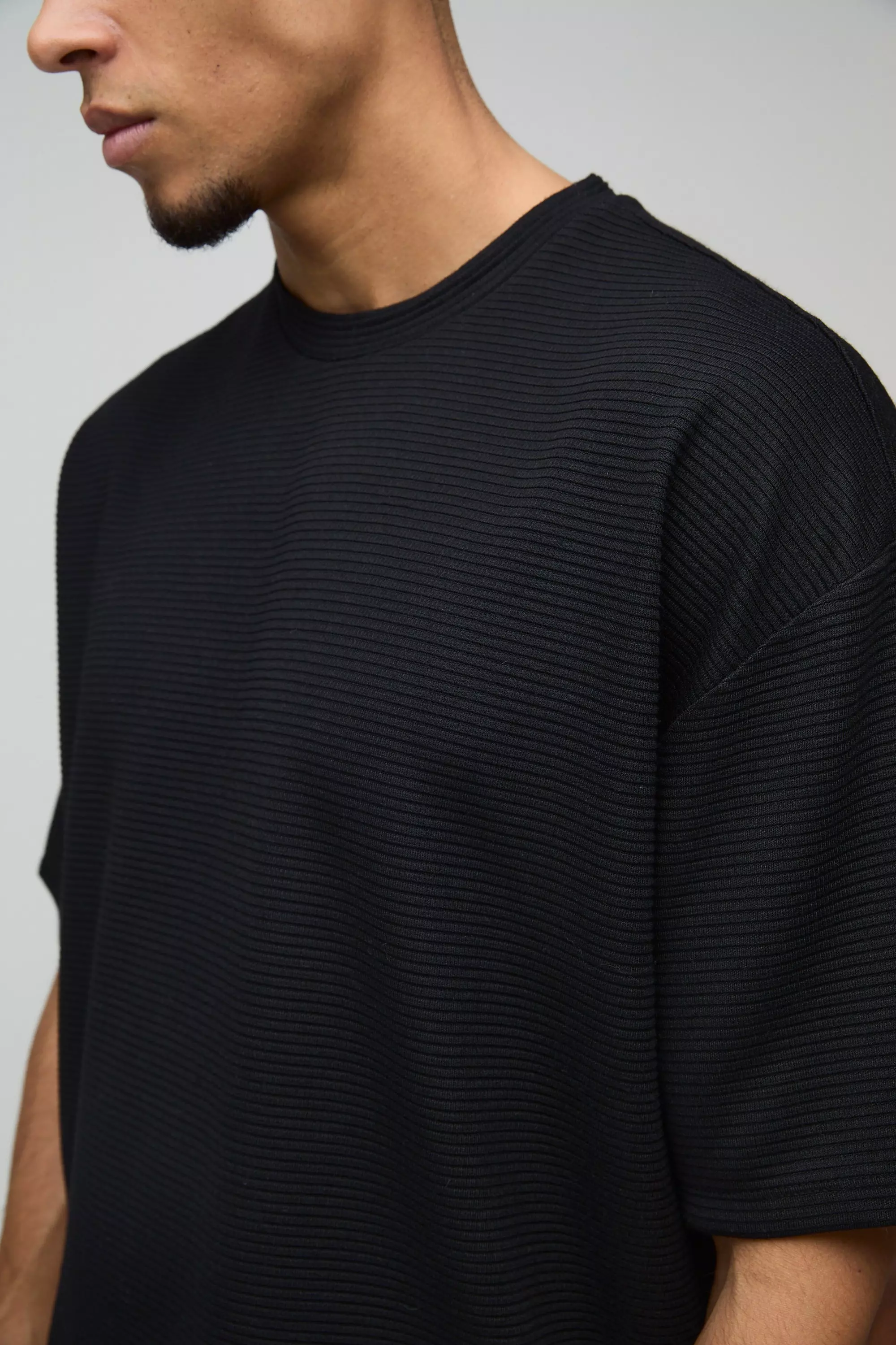 Black Oversized Boxy Ribbed T-Shirt alternative image
