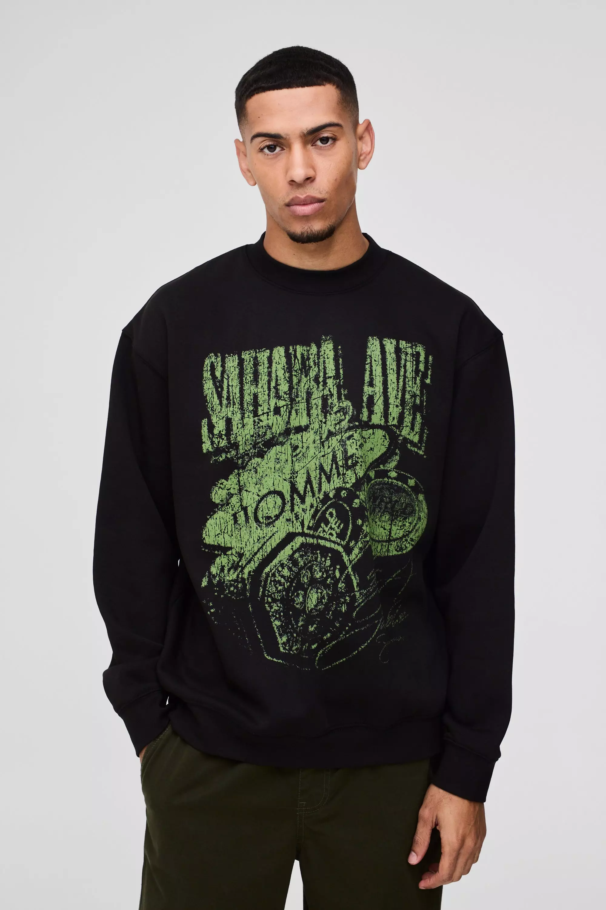 Black Oversized Sahara Ave Western Graphic Sweatshirt