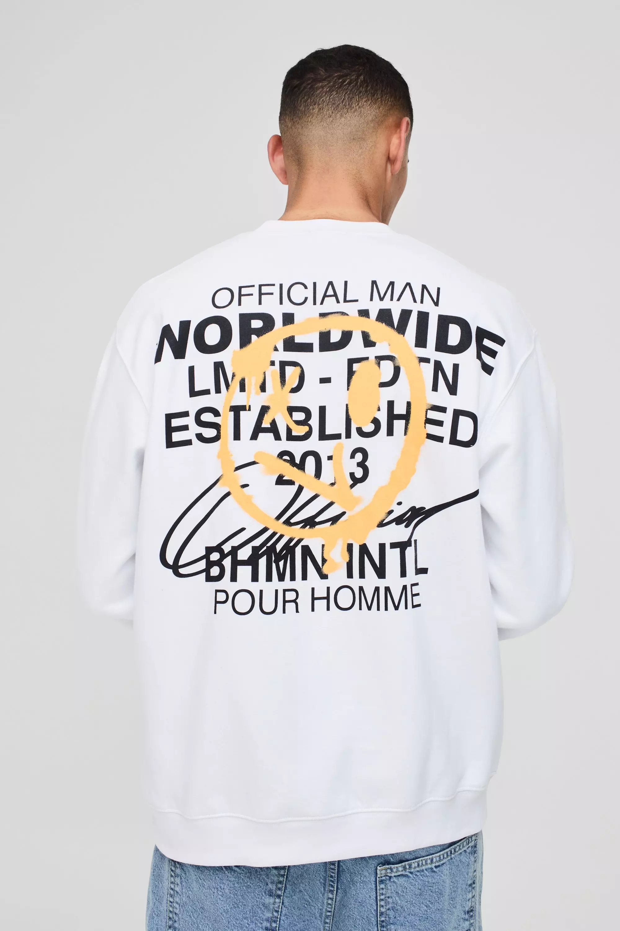 White Oversized Graffiti Trui Met Logo alternatieve afbeelding