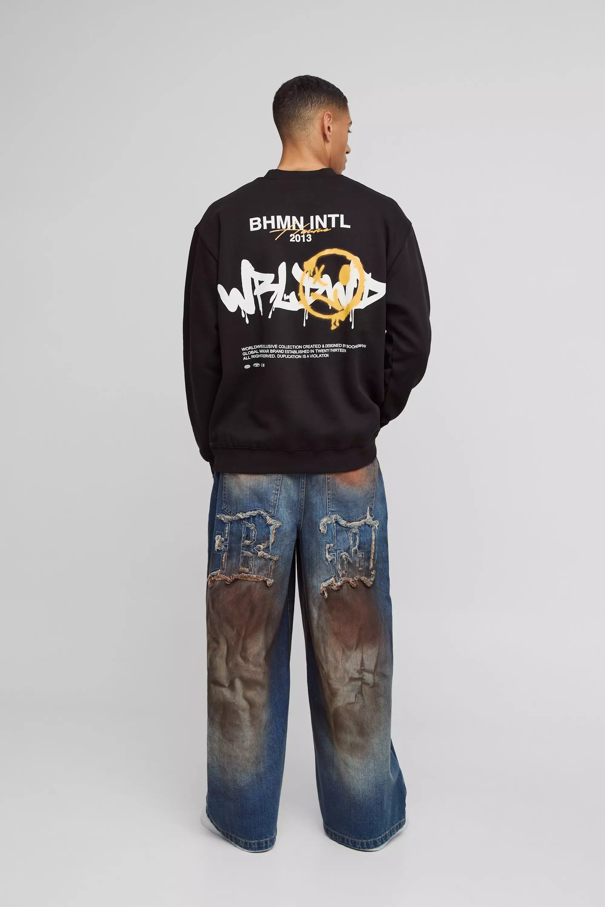Sweat oversize à imprimé graffiti, Black autre image