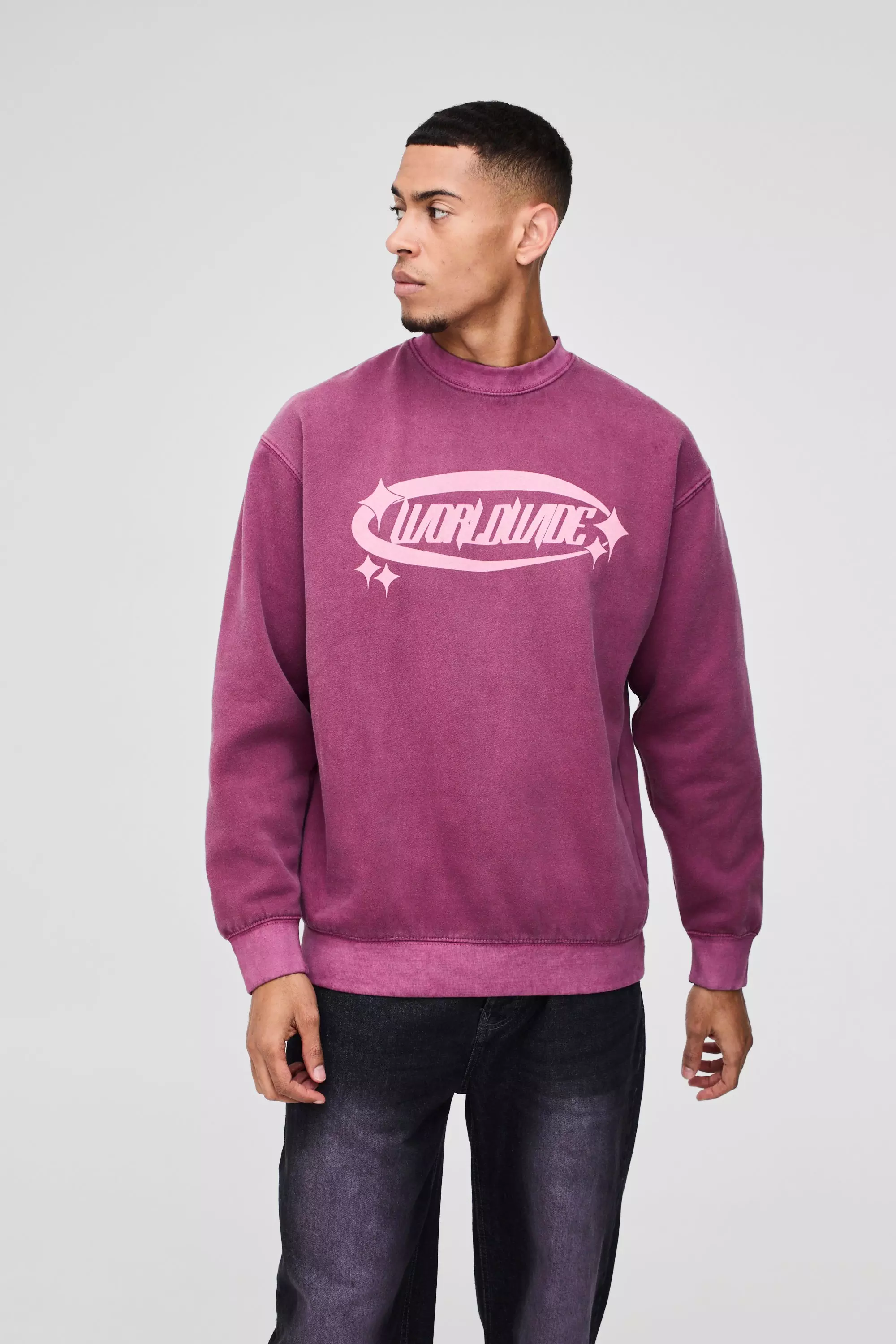 Sweat oversize délavé à imprimé étoile, Maroon autre image