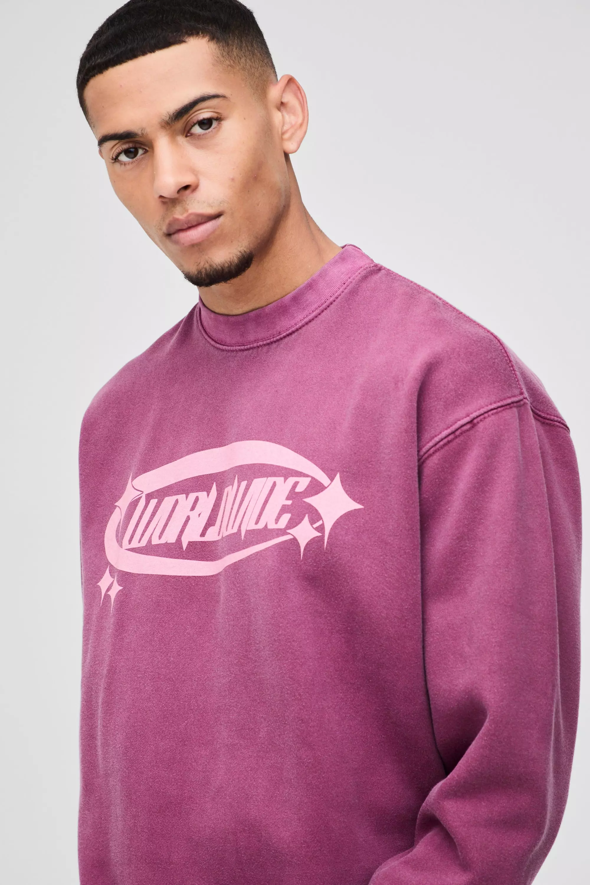 Sweat oversize délavé à imprimé étoile, Maroon autre image