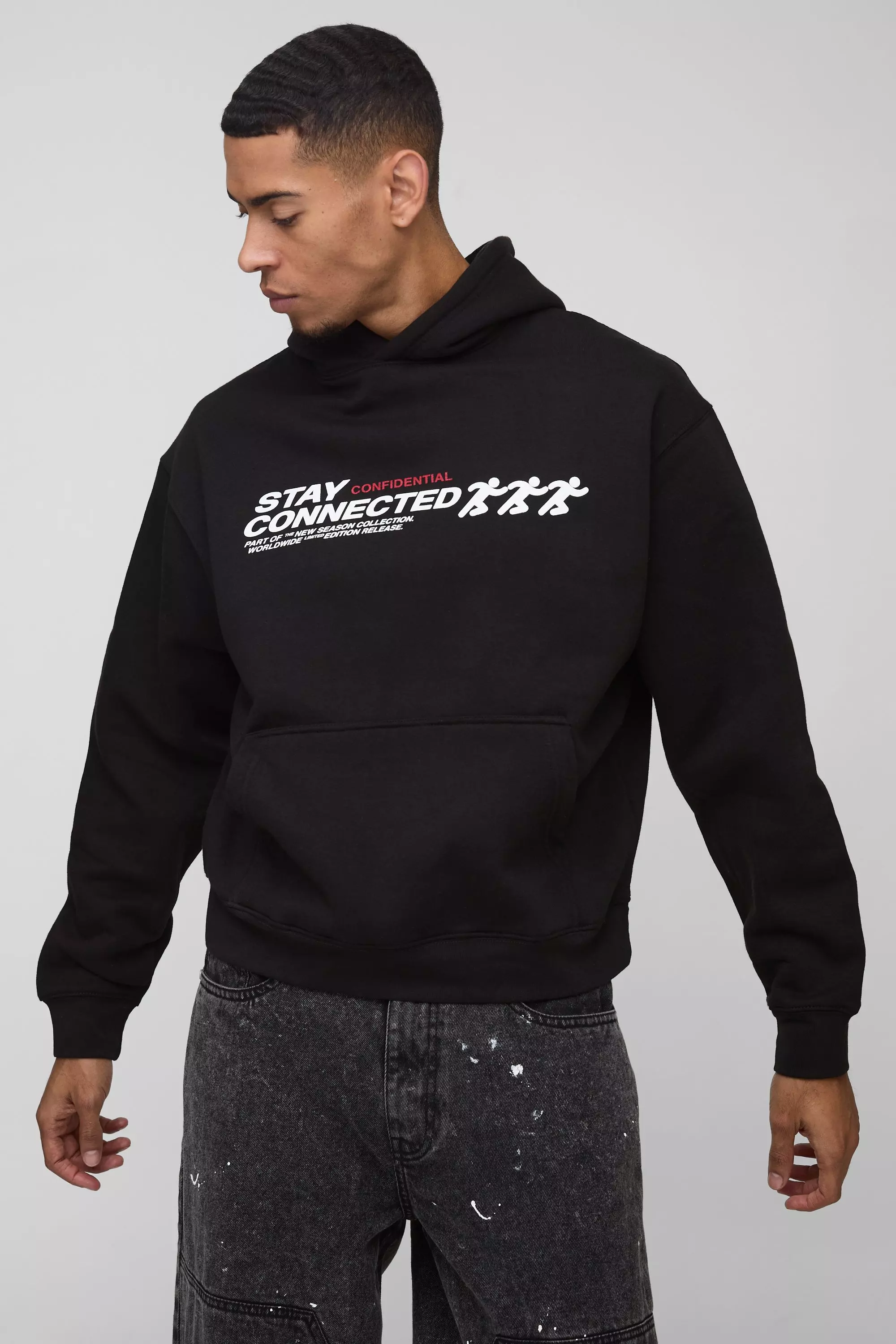 Black Oversized Boxy Connected Silhouette Graphic Hoodie alternative image
