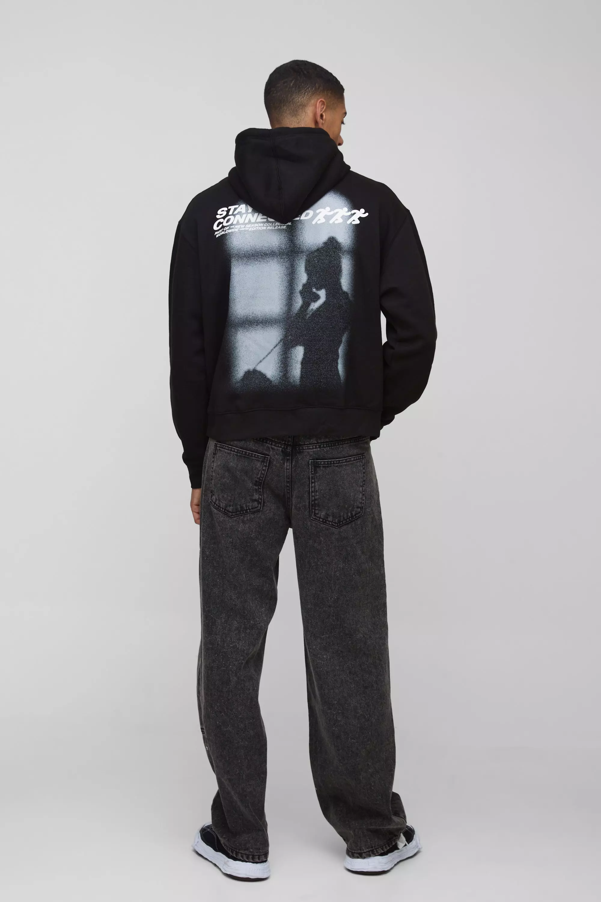 Black Oversized Boxy Connected Silhouette Graphic Hoodie alternative image