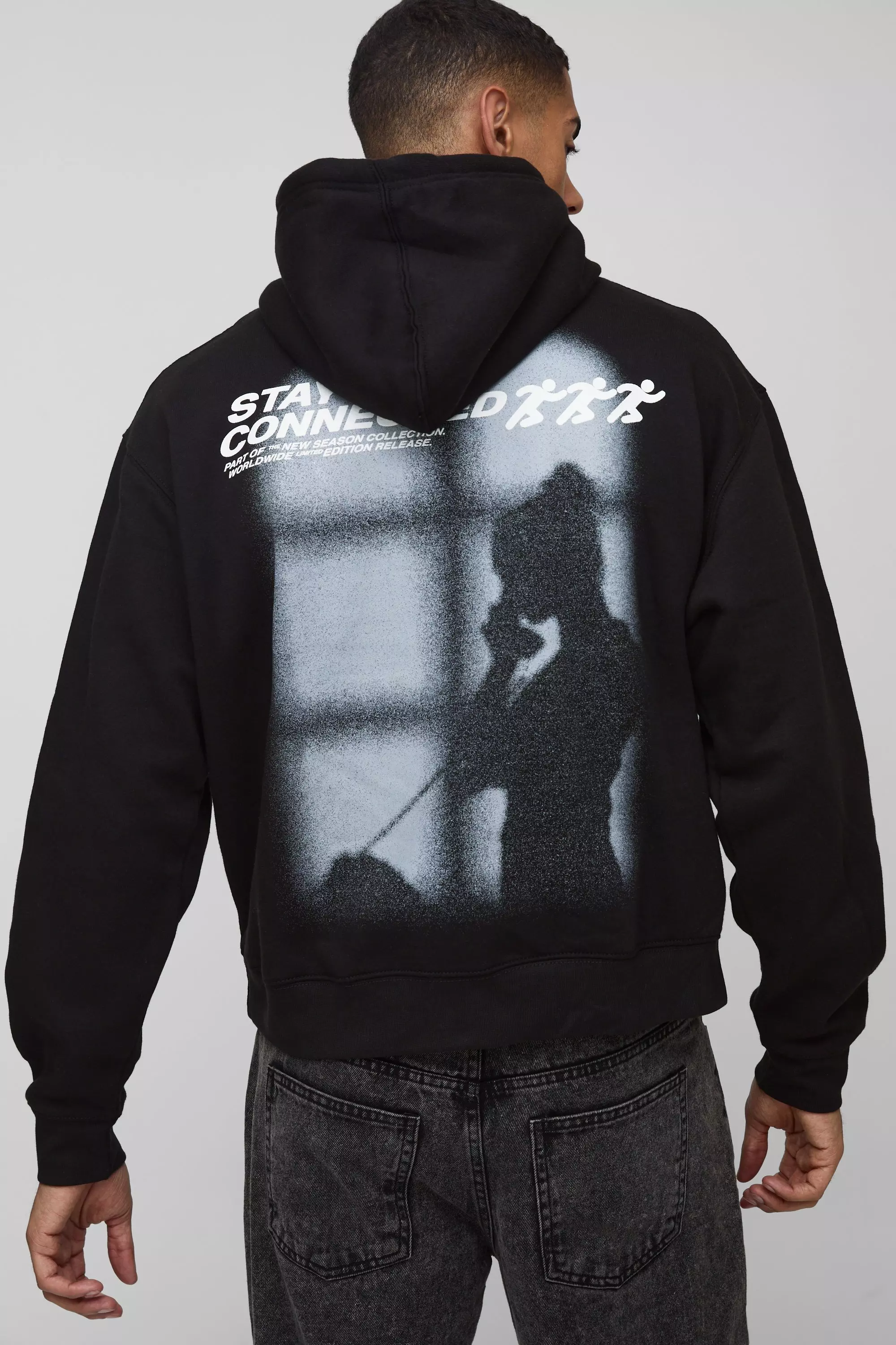 Black Oversized Boxy Connected Silhouette Graphic Hoodie alternative image