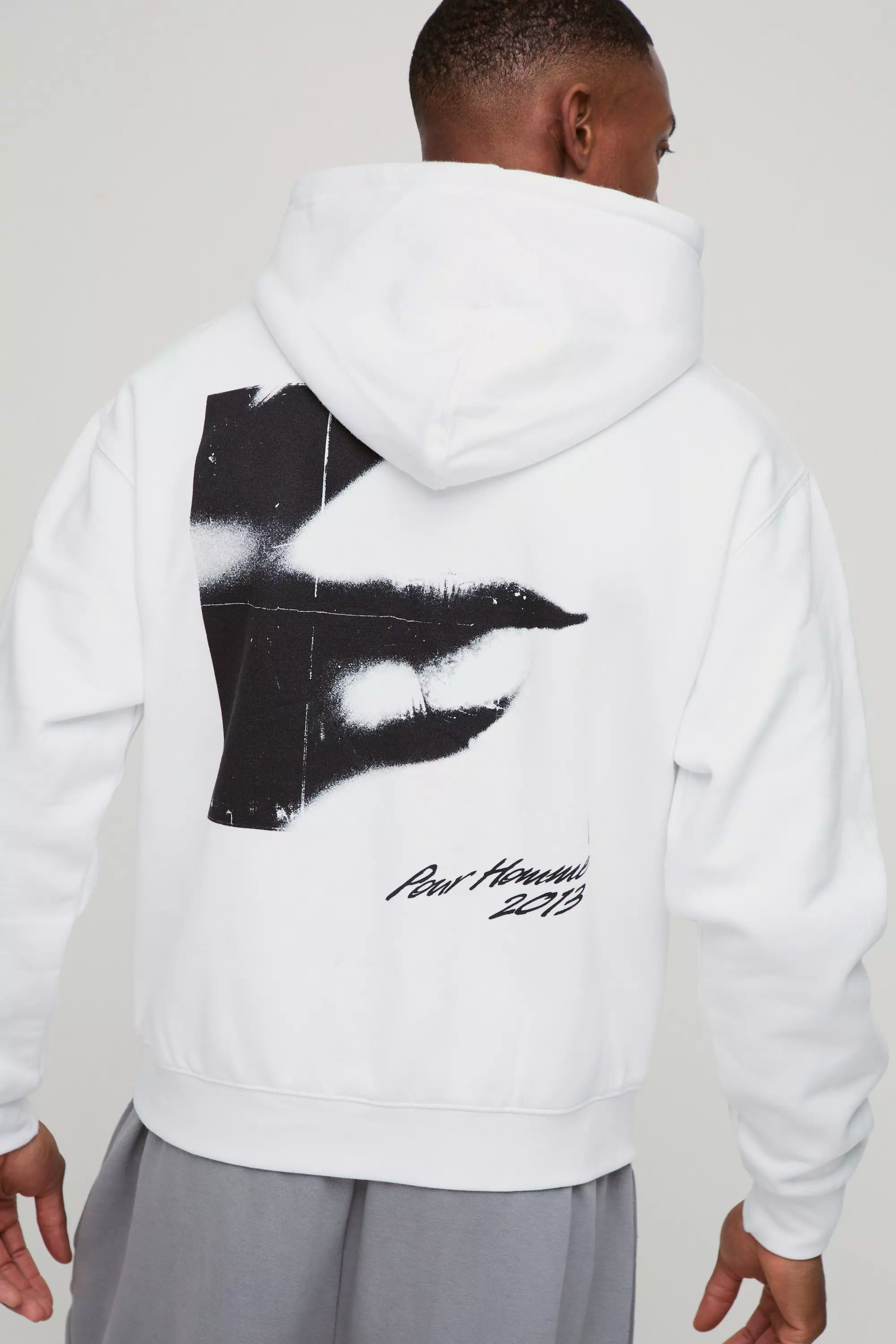 White Oversized Boxy Abstract Box Graphic Hoodie