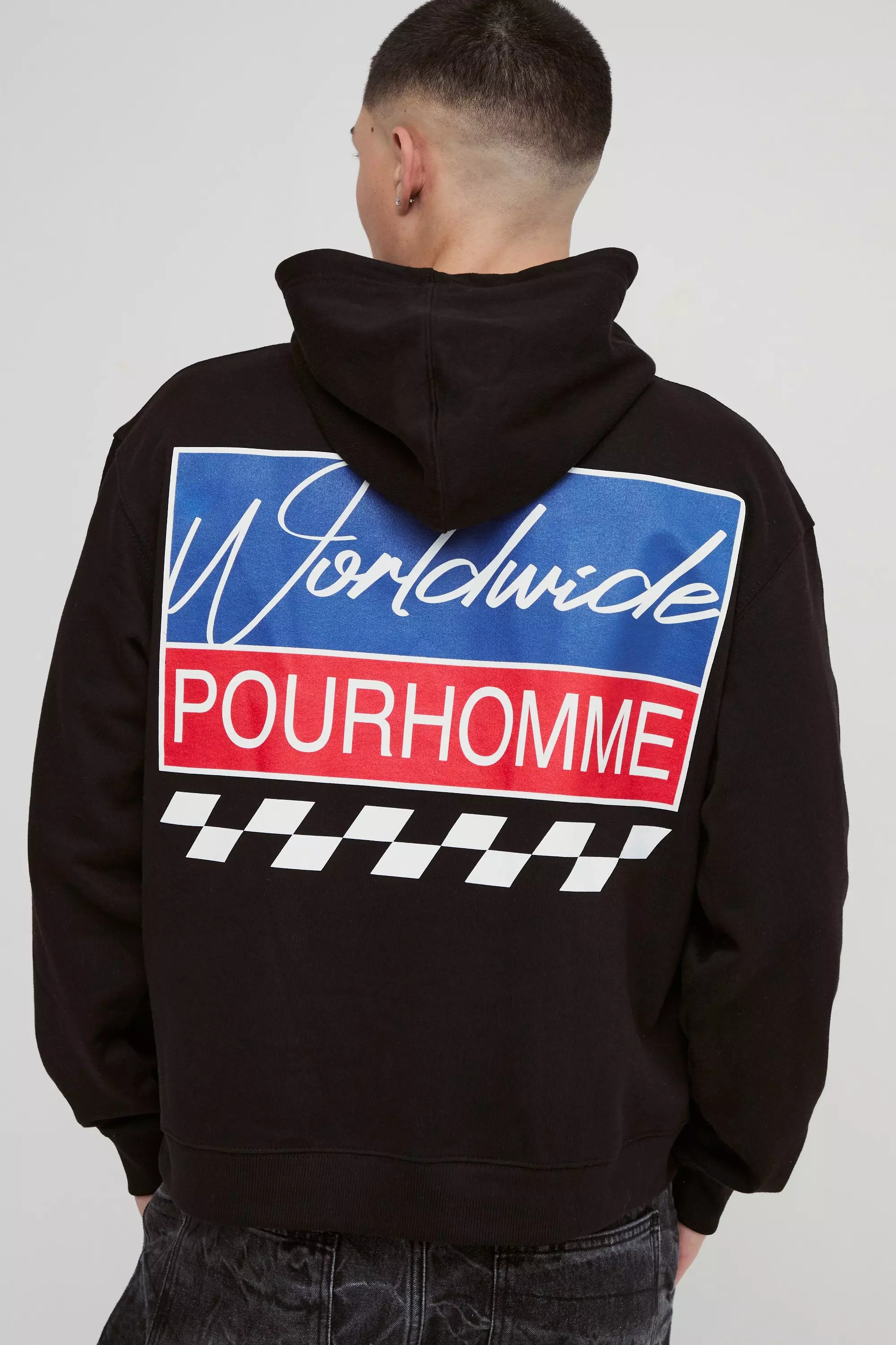 Black Boxy Worldwide Moto Graphic Hoodie alternative image