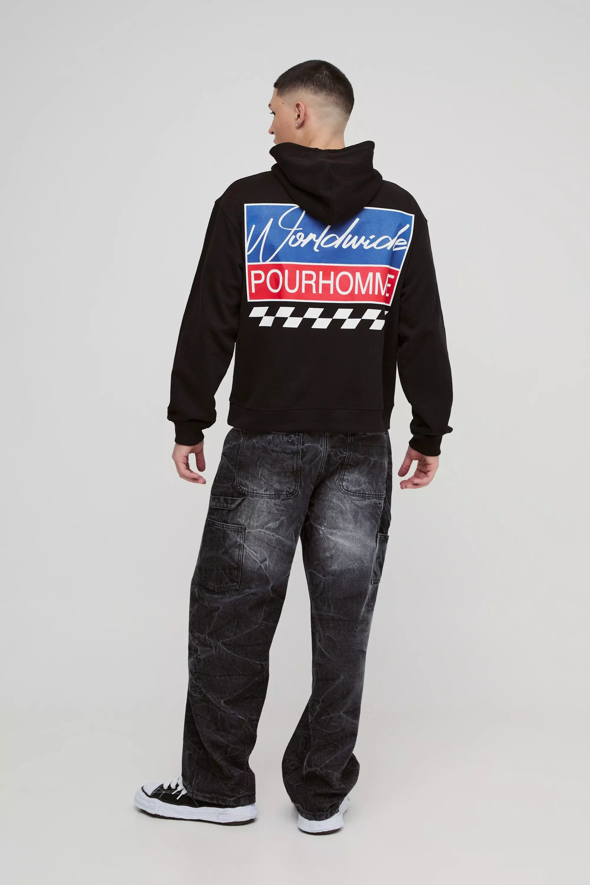 Black Boxy Worldwide Moto Graphic Hoodie alternative image