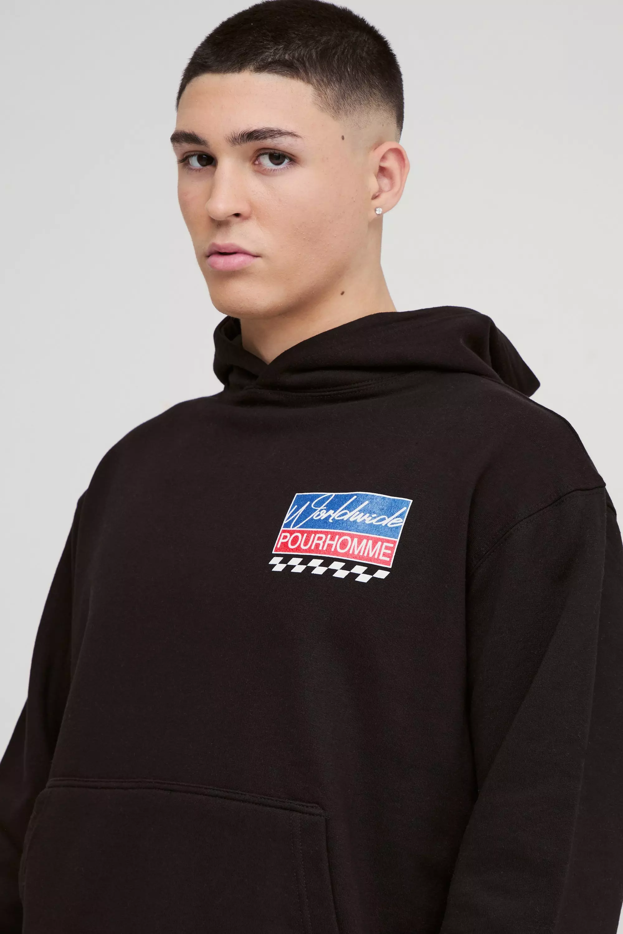 Black Boxy Worldwide Moto Graphic Hoodie alternative image