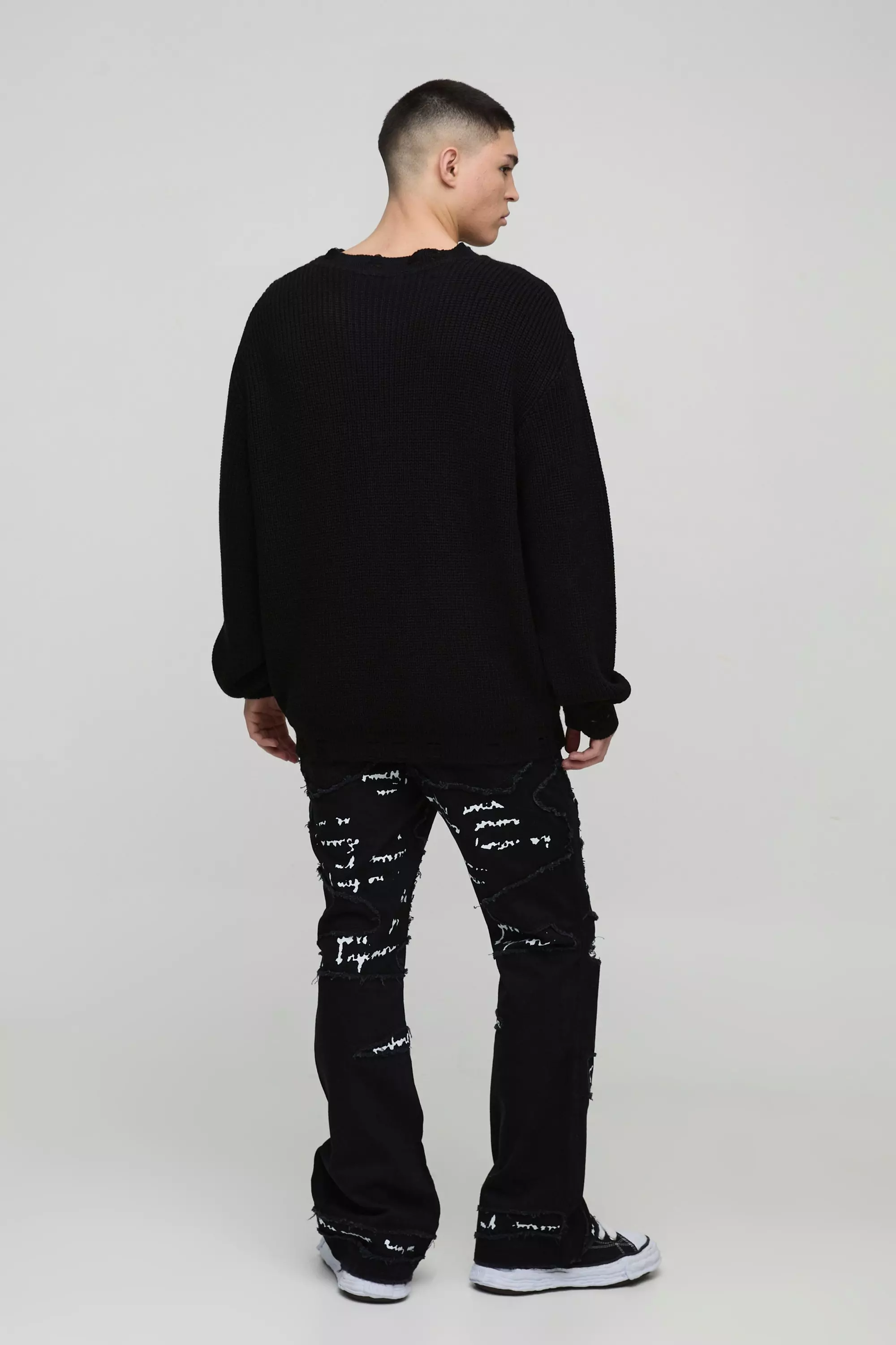 Slim Flared Printed Patchwork Jeans | boohooMAN USA