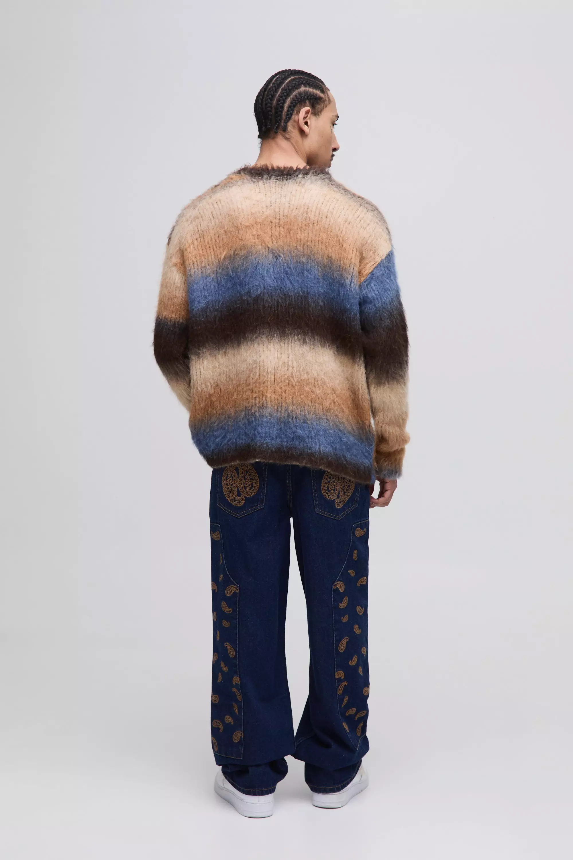 Indigo Relaxed Fit Paisley Embroidered Jeans alternative image
