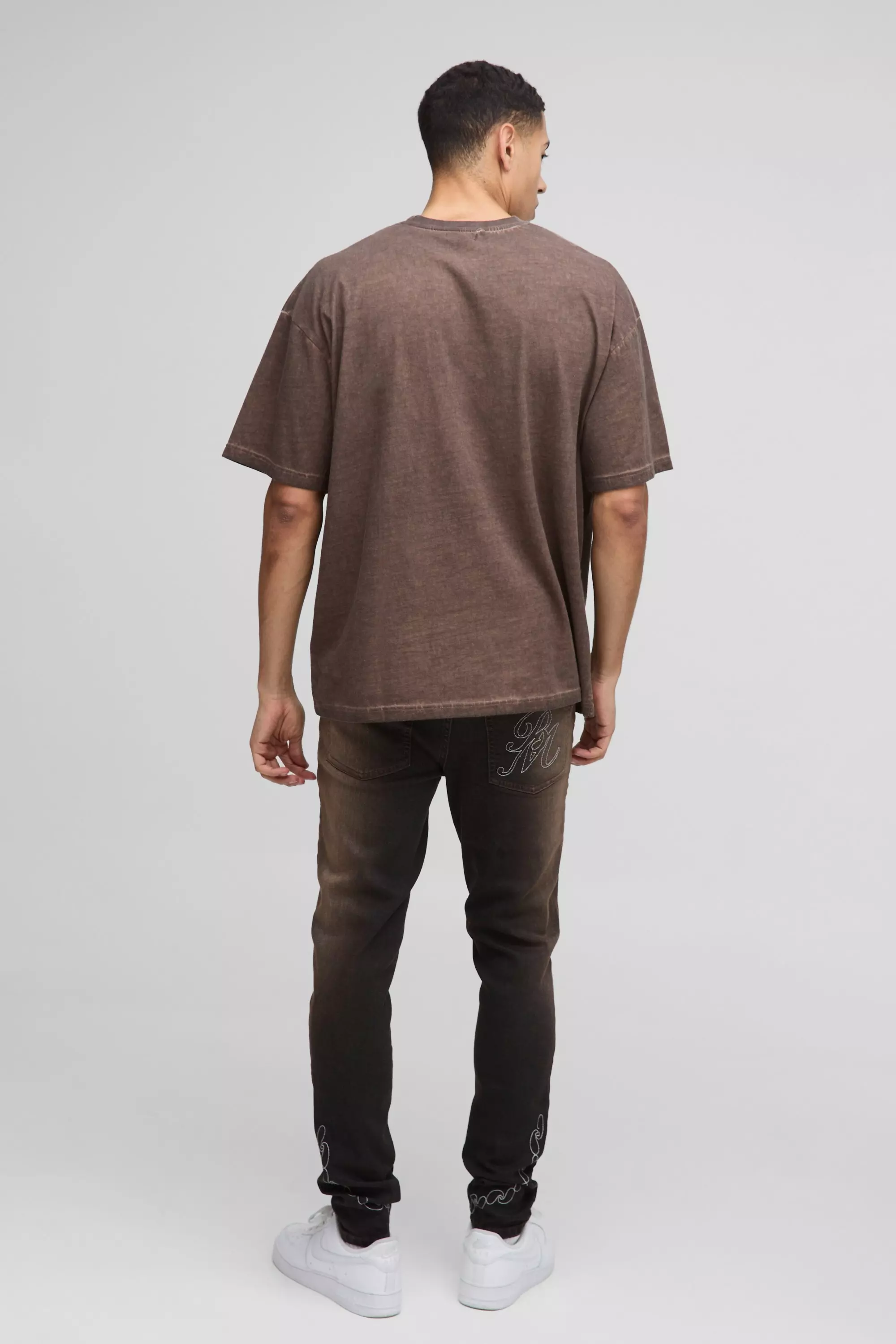 Skinny Washed Bandana Embroidered Jeans | boohooMAN USA