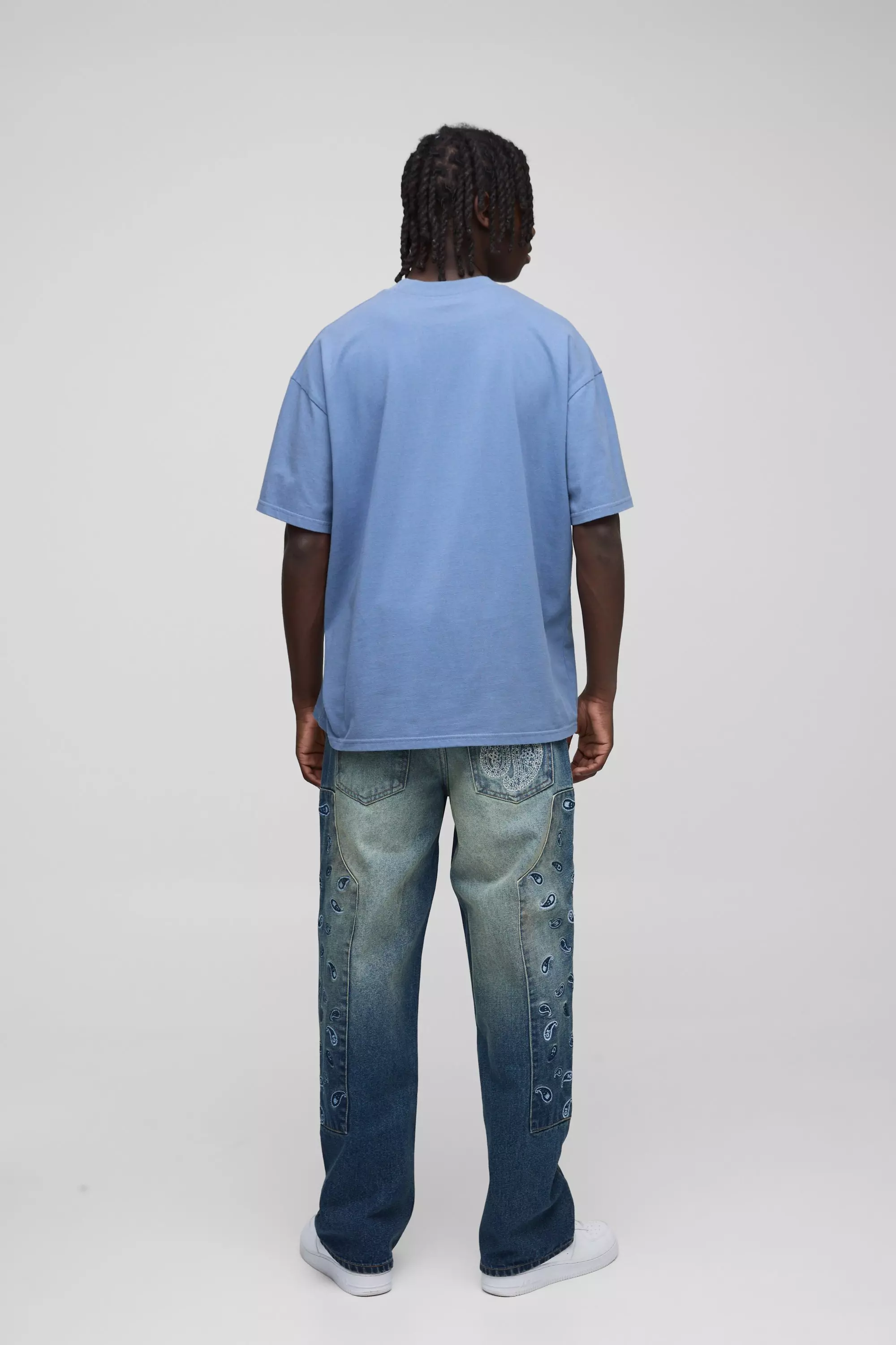 Jeans Rilassati Con Ricami In Fantasia Cachemire, Vintage blue immagine alternativa