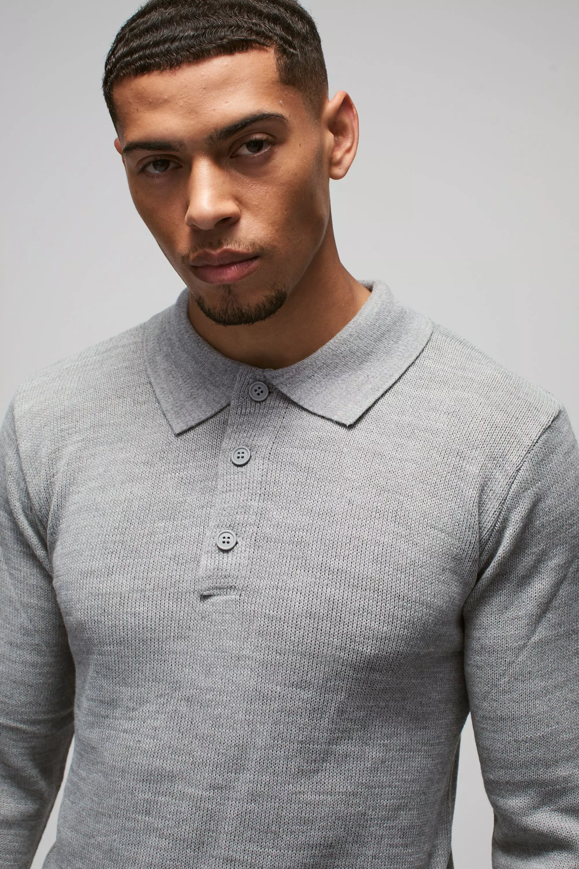 Langärmliges Poloshirt mit Knopf-Detail, Light grey alternatives Bild