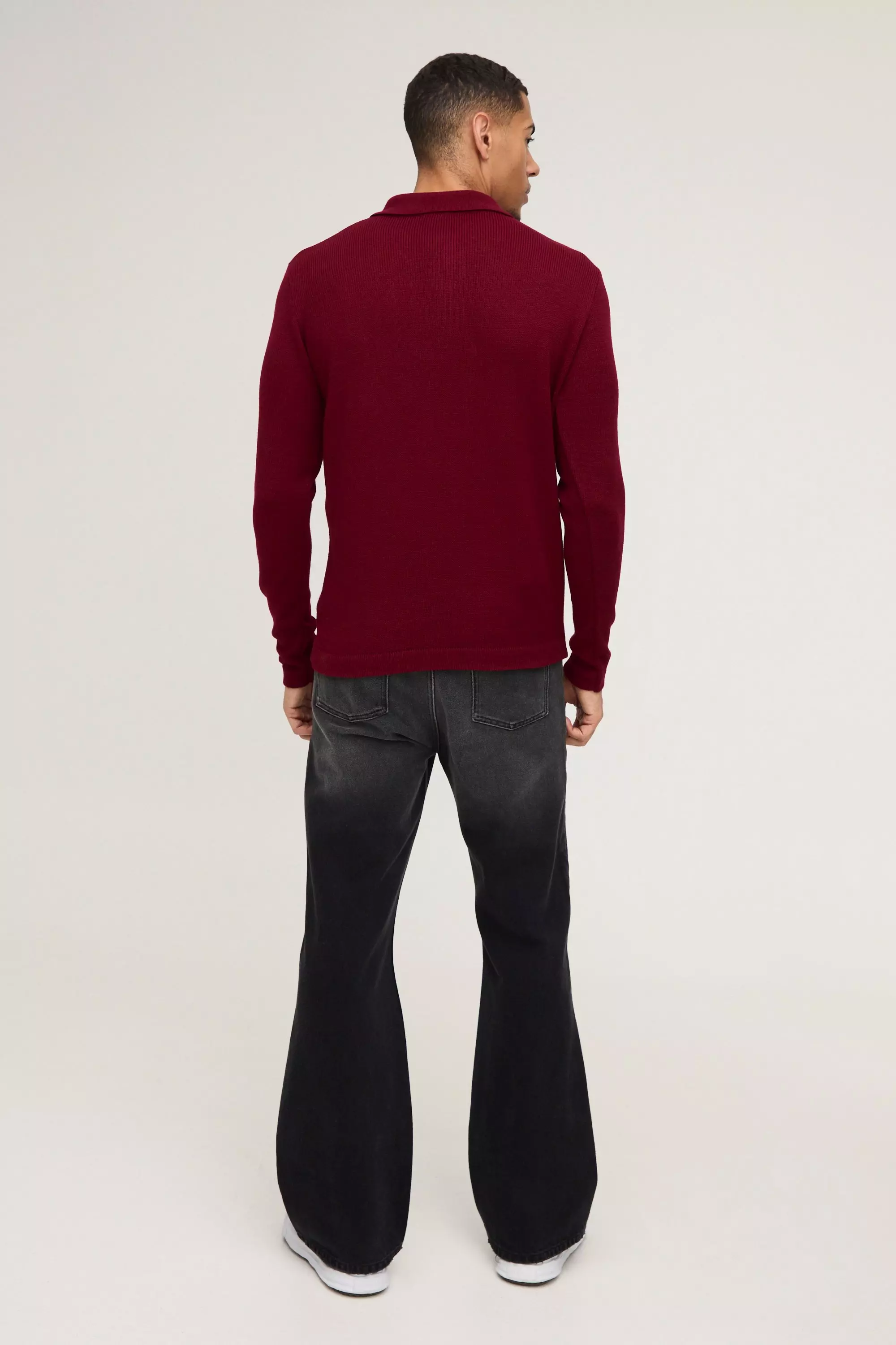 Langärmliges Poloshirt mit Knopf-Detail, Burgundy alternatives Bild
