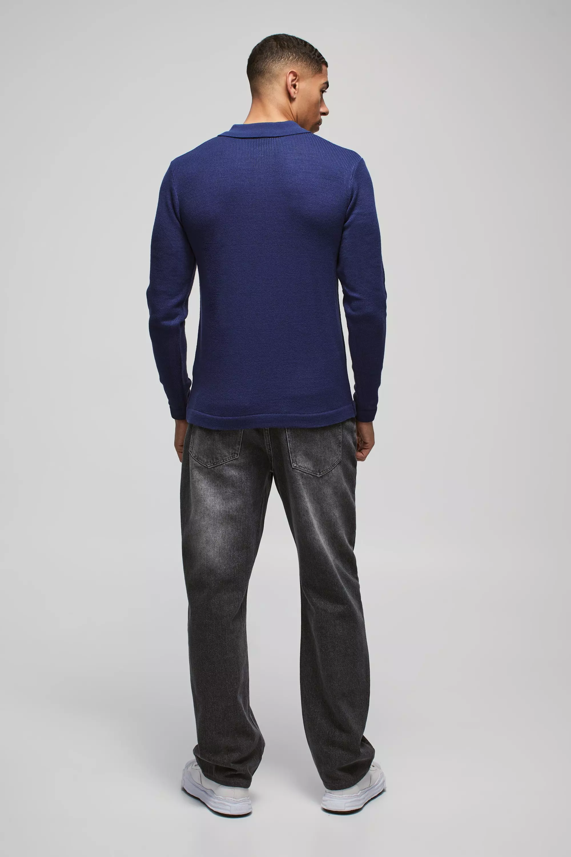 Langärmliges Poloshirt mit Knopf-Detail, Slate blue alternatives Bild