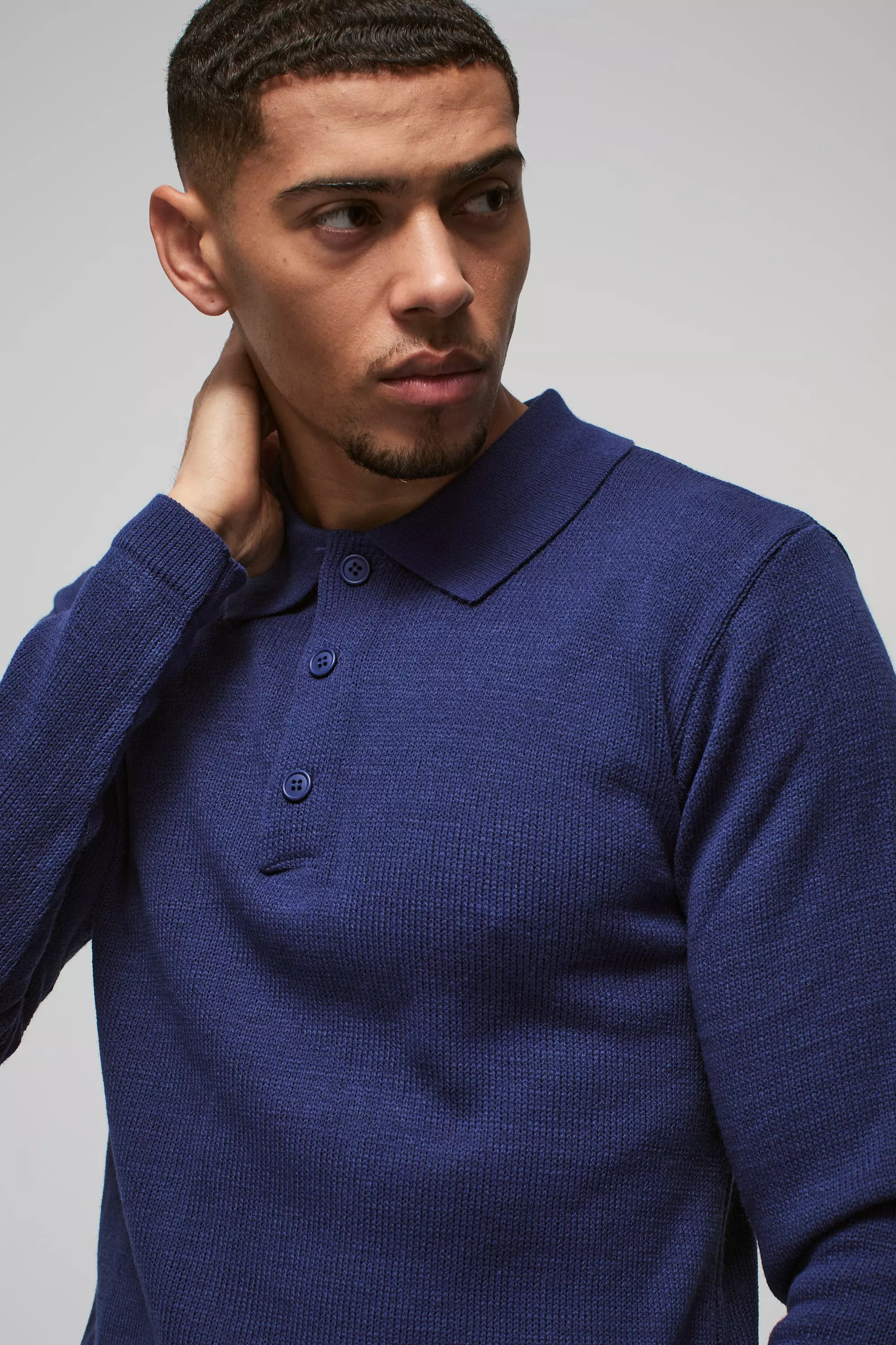 Langärmliges Poloshirt mit Knopf-Detail, Slate blue alternatives Bild