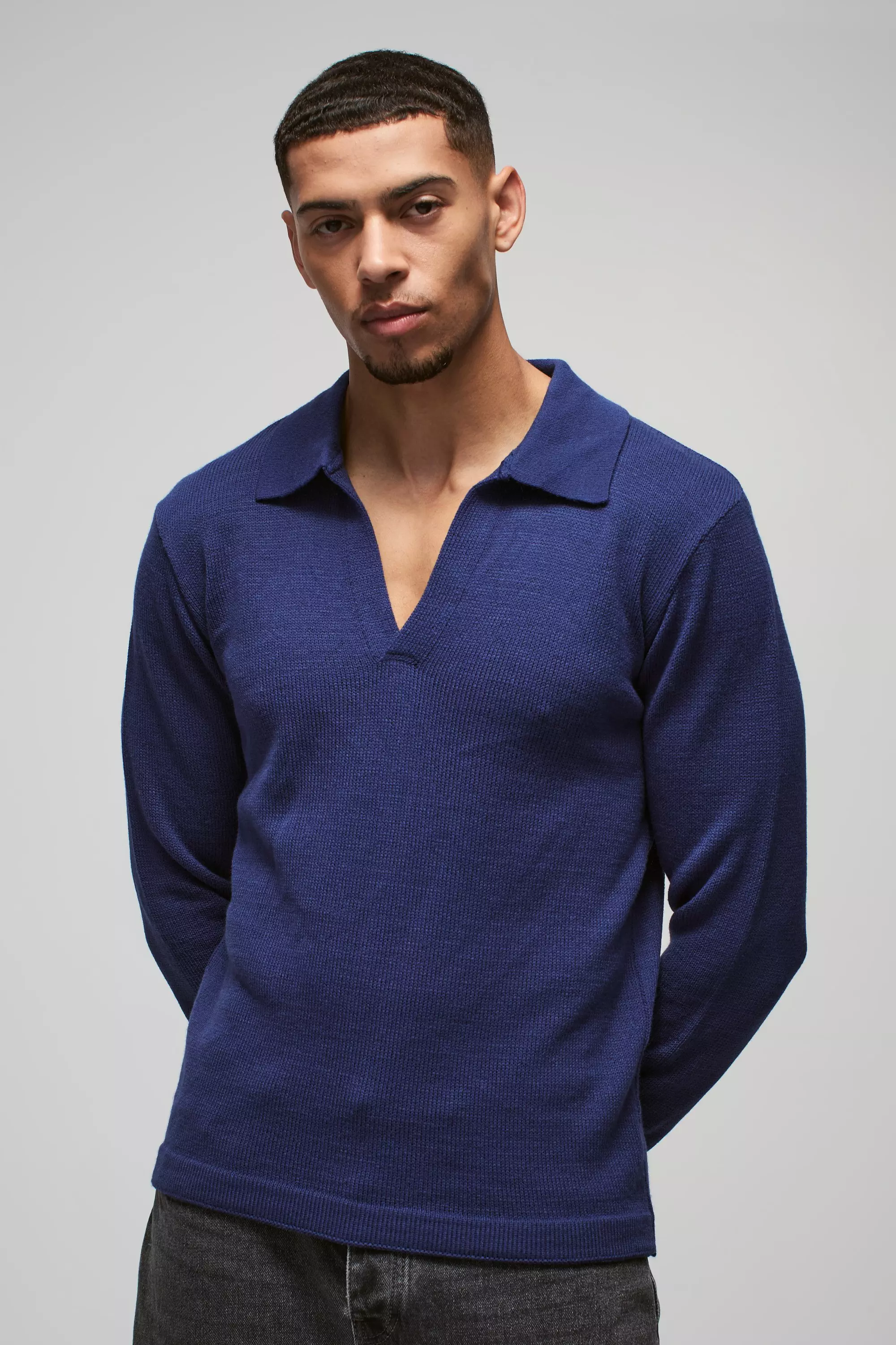 Langärmliges Poloshirt mit Kragen, Blue alternatives Bild