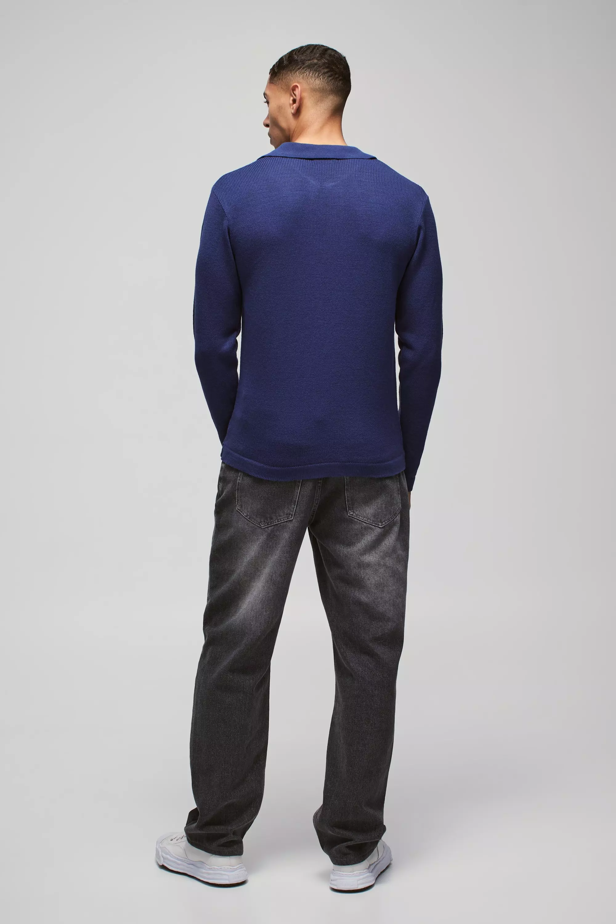 Langärmliges Poloshirt mit Kragen, Blue alternatives Bild