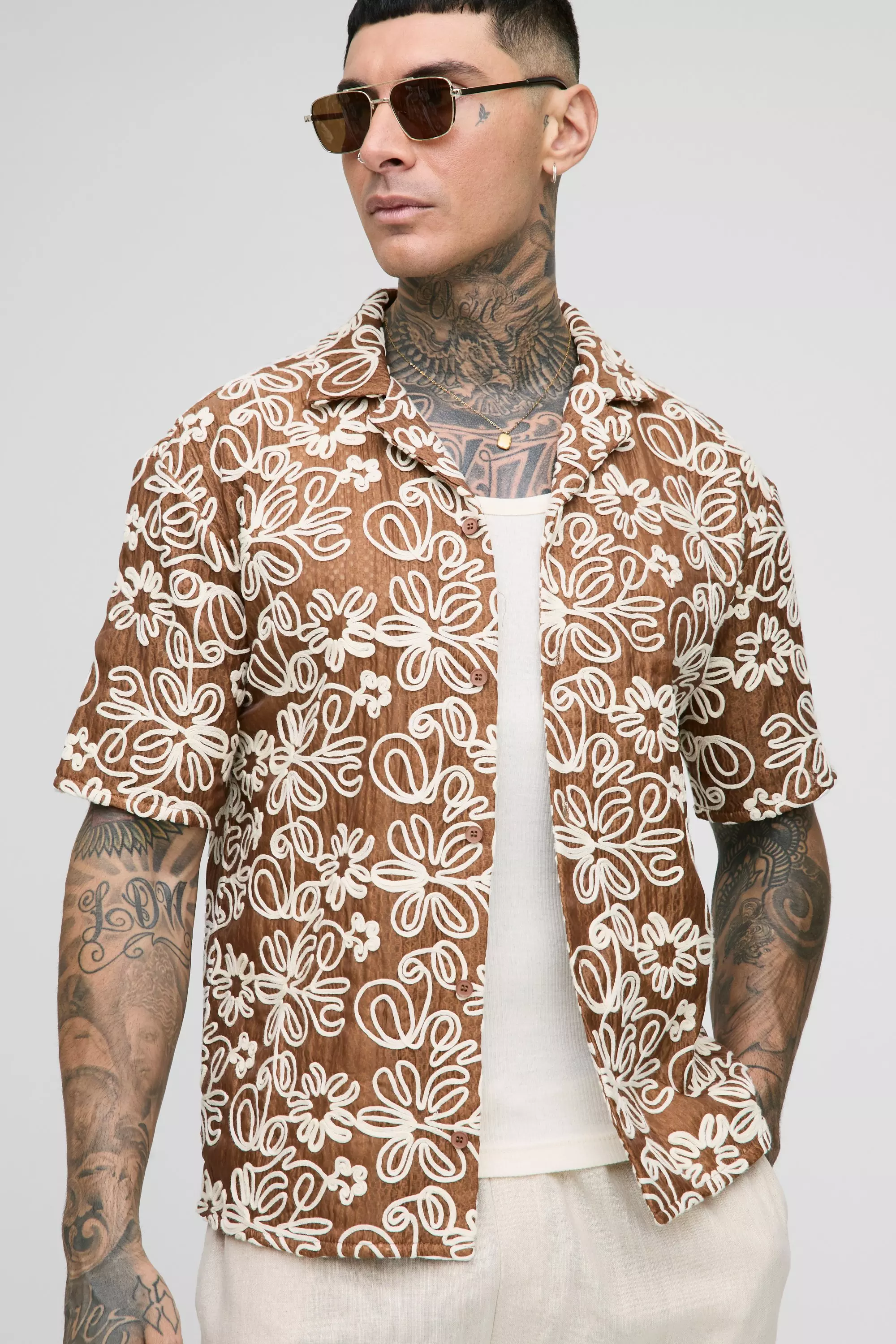 Camicia Tall In Organza Con Applique, Chocolate immagine alternativa
