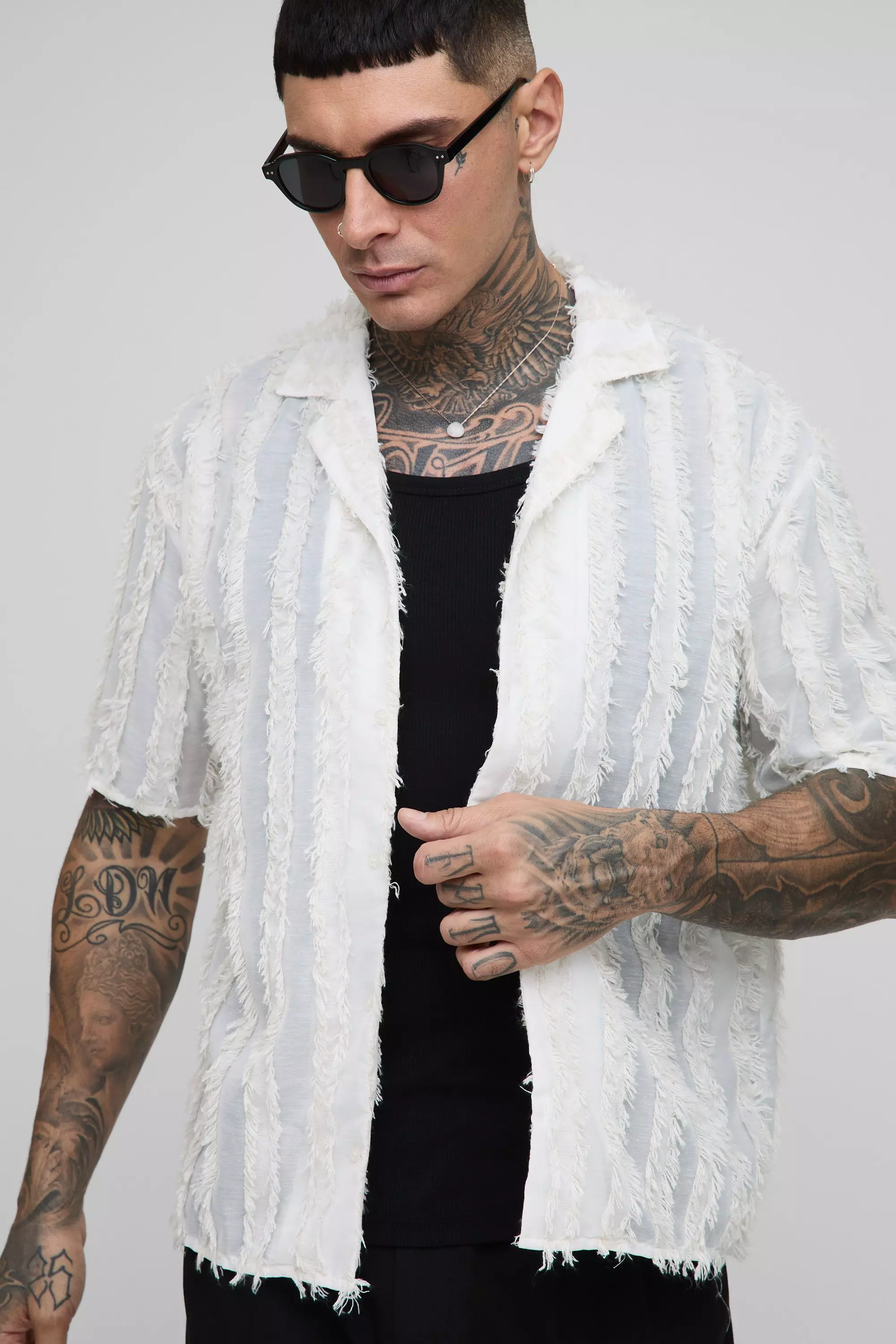 Camicia Tall Rilassata A Righe Trapuntate, Stone immagine alternativa