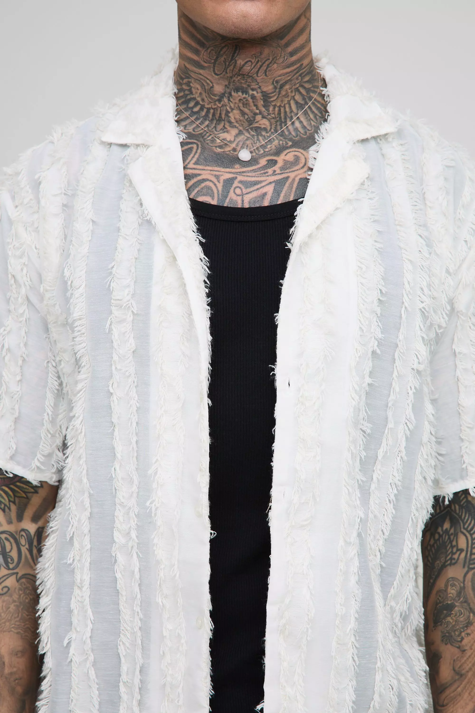 Camicia Tall Rilassata A Righe Trapuntate, Stone immagine alternativa