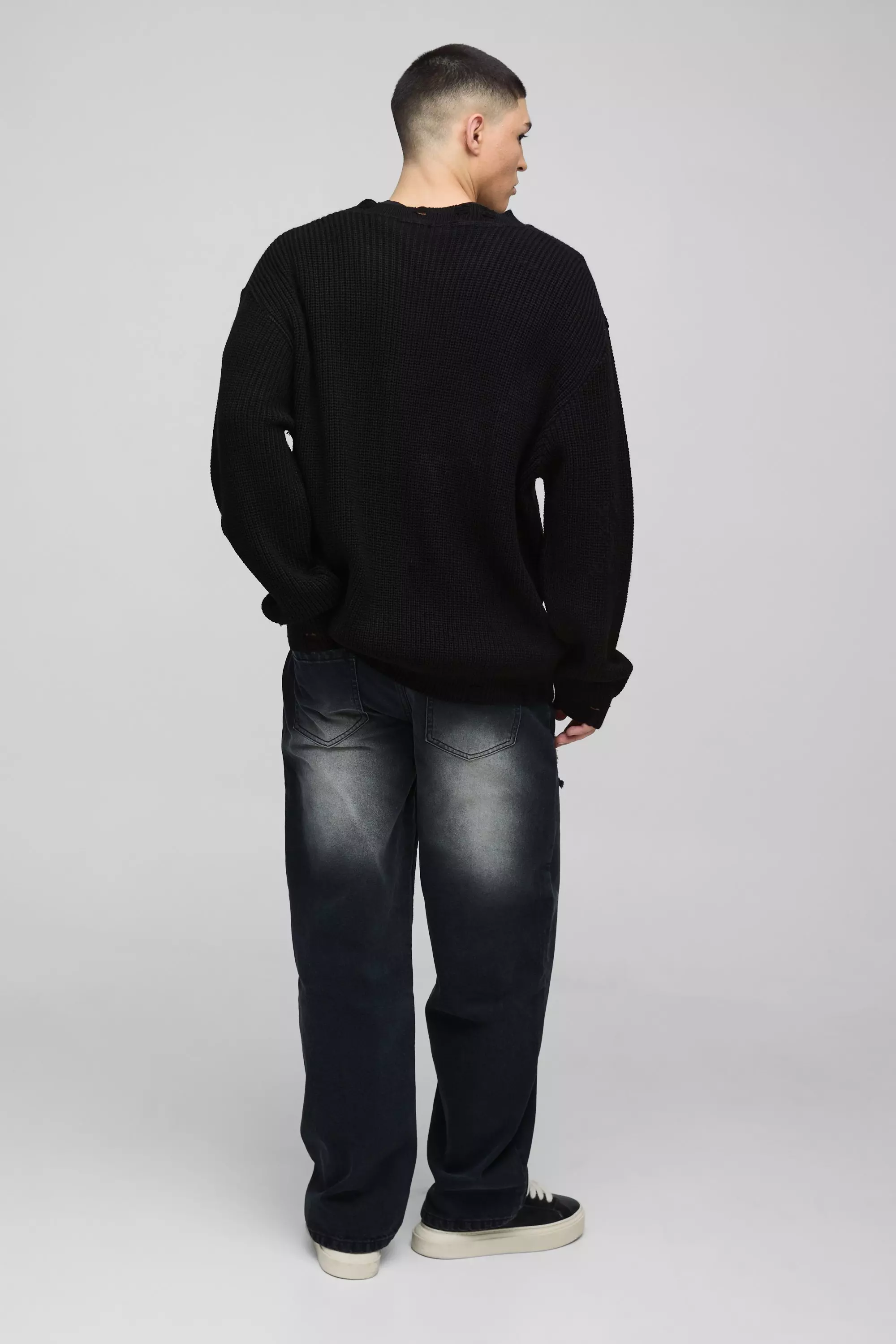 Relaxed Rigid Distressed Panelled Crinkle Wash Denim Jeans | boohooMAN USA