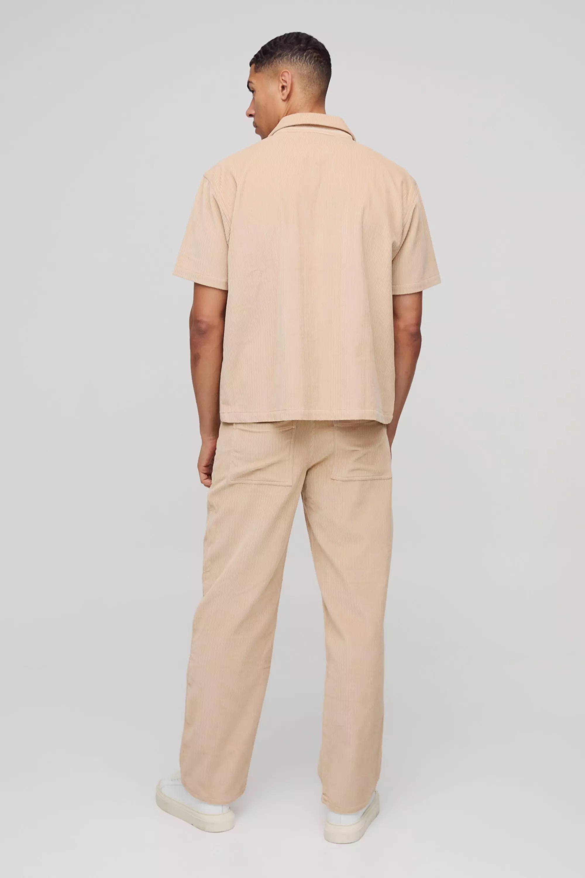 Sand Straight Acid Wash Corduroy Panel Trousers alternative image