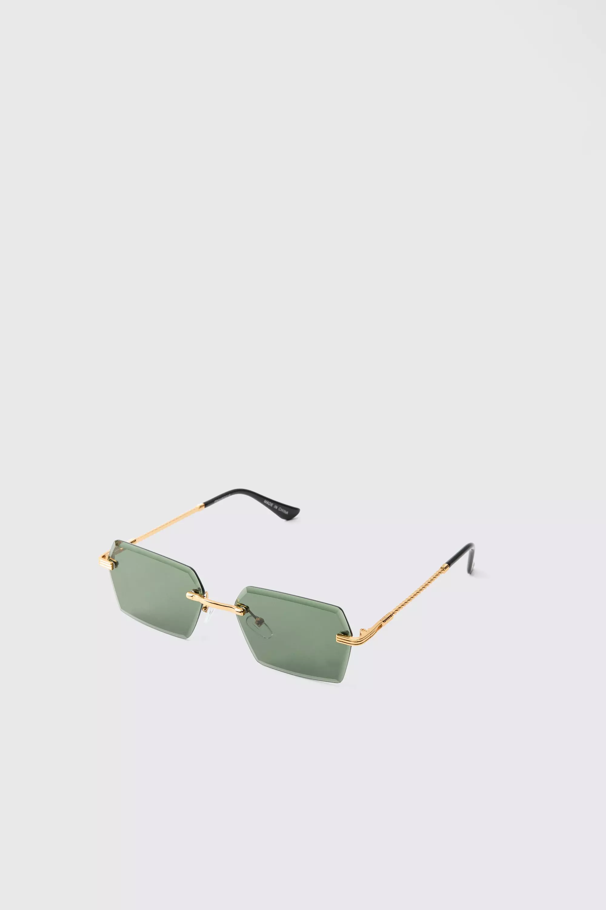 Gold Rimless Navigator Sunglasses Gold