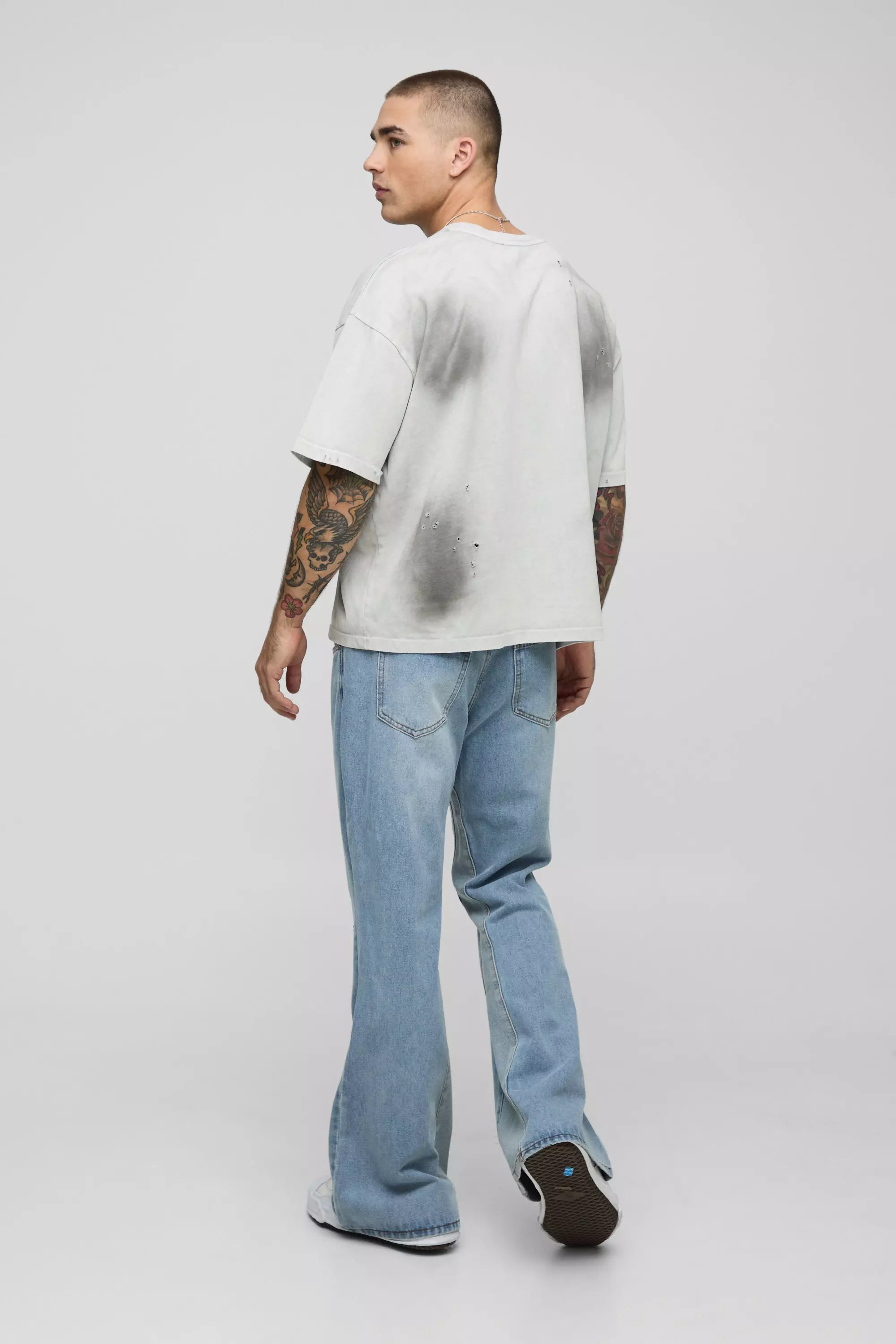 Light blue Relaxed Flared Leopard Cross Applique Gusset Jeans alternative image