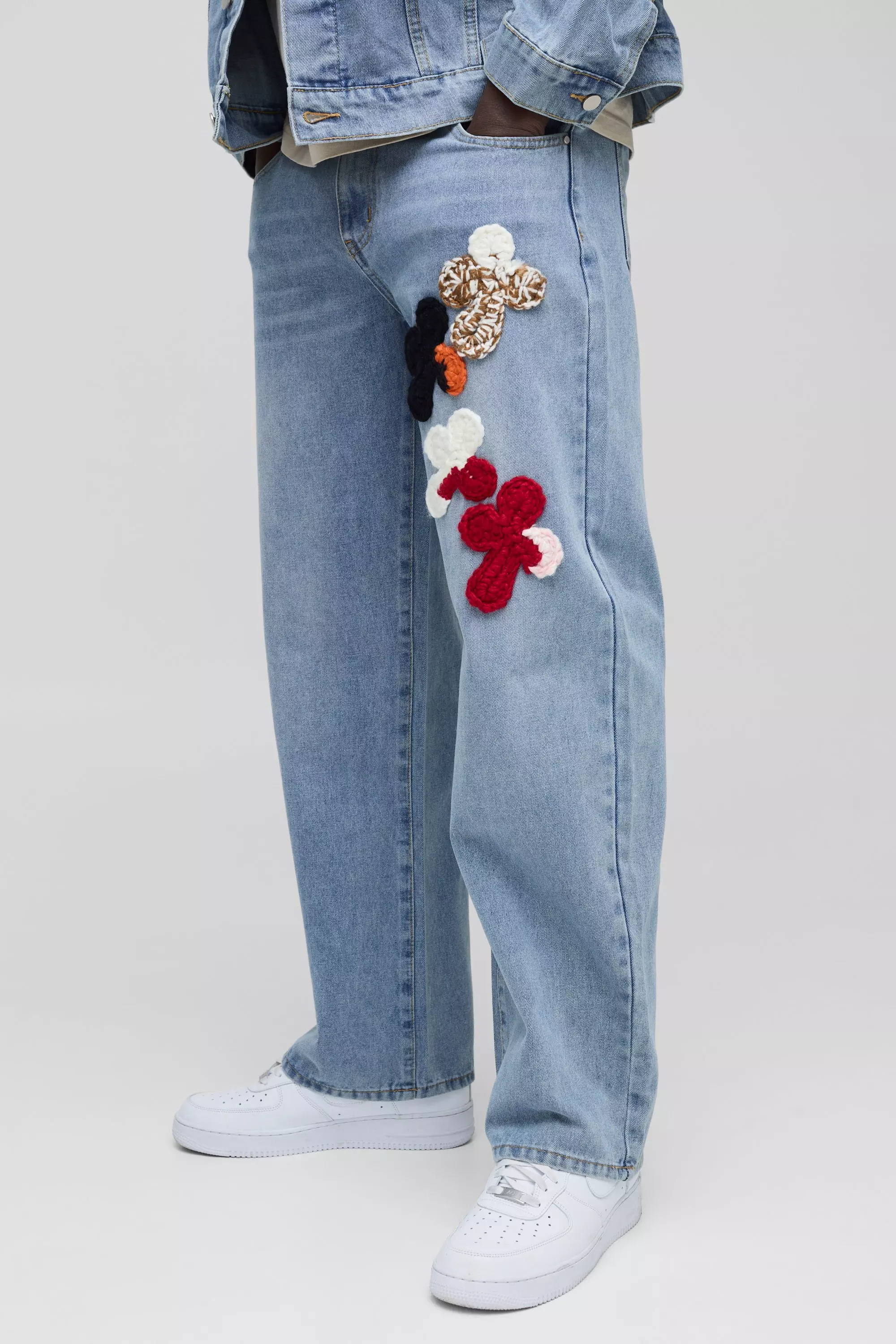 Light blue Relaxed Cross Crochet Applique Jeans alternative image