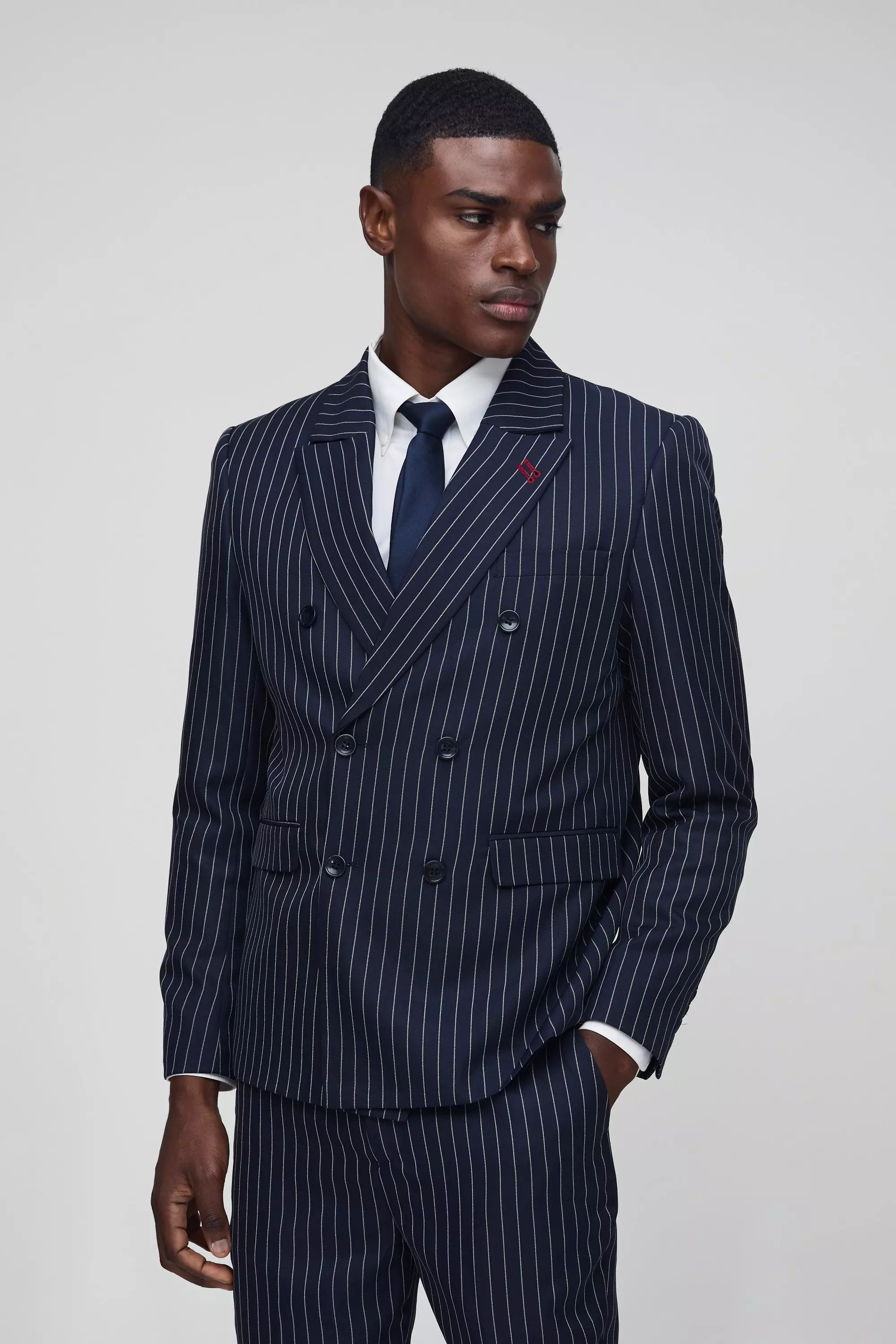 Blazer croisé à rayures fines, Navy autre image