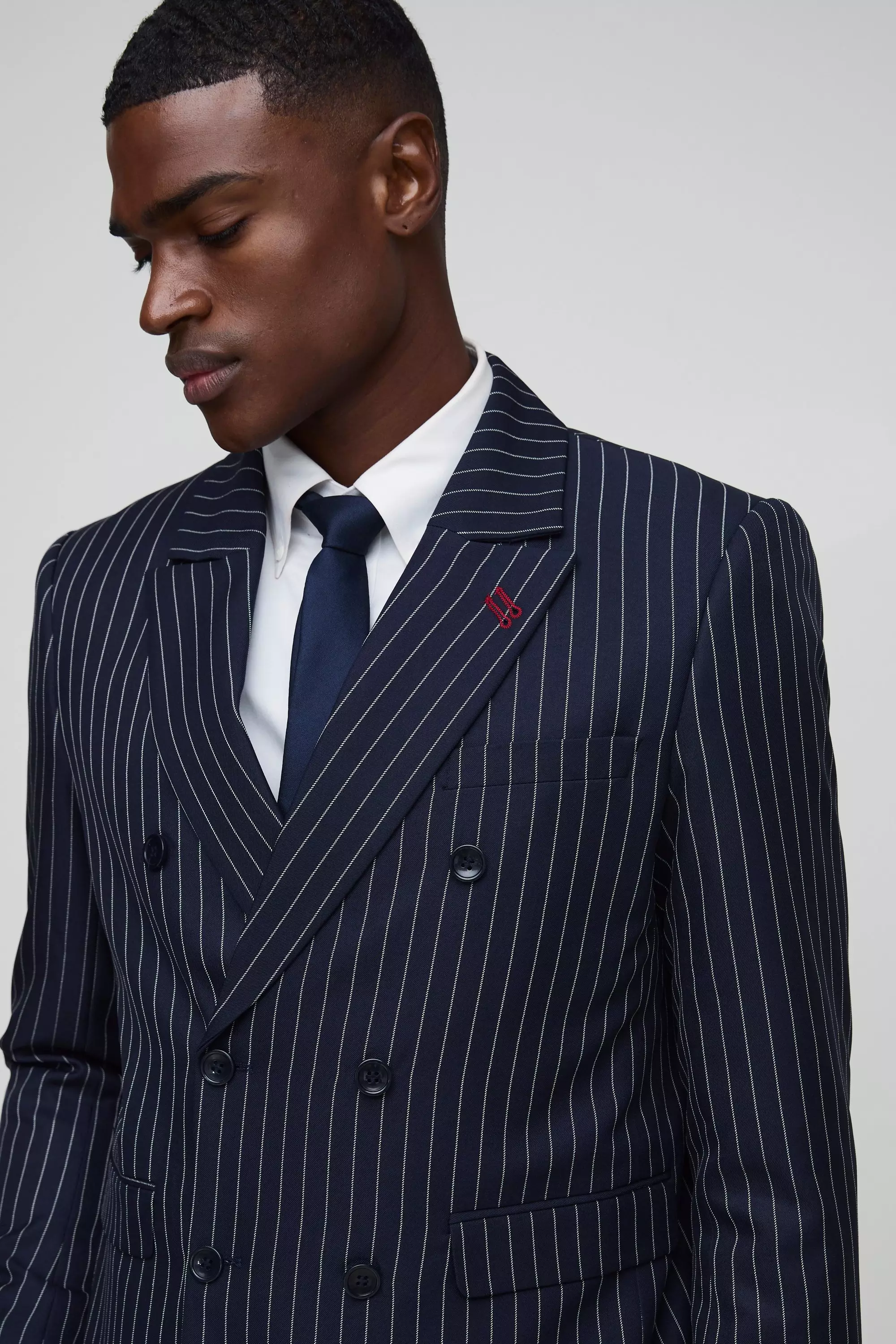 Blazer croisé à rayures fines, Navy autre image