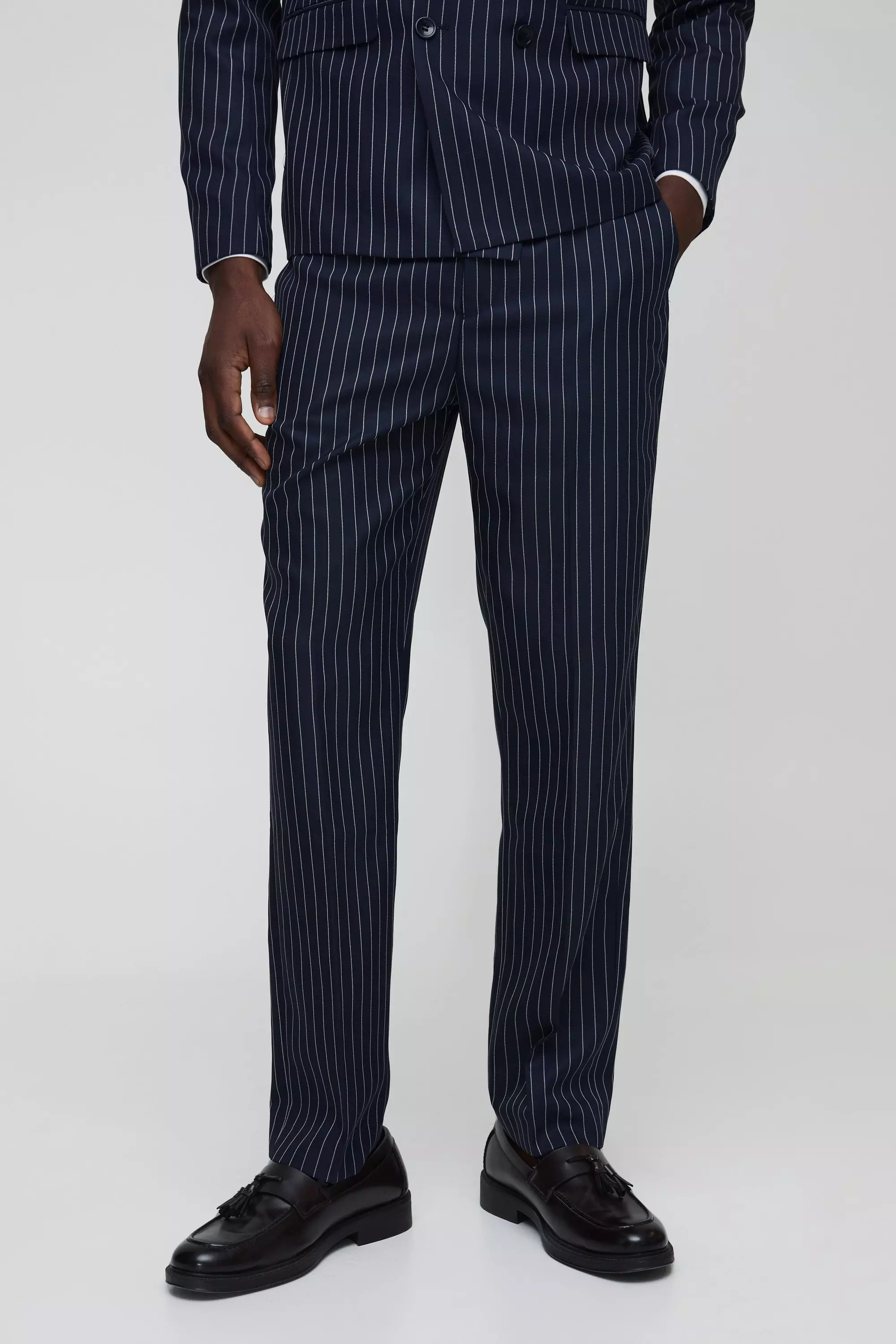 Navy Straight Fit Pinstripe Tailored Trouser alternative image