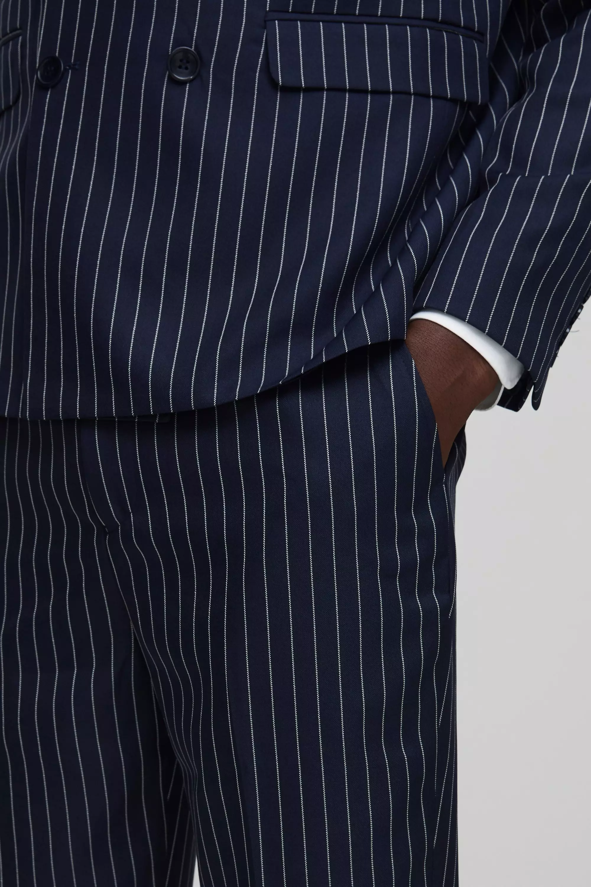 Navy Straight Fit Pinstripe Tailored Trouser alternative image