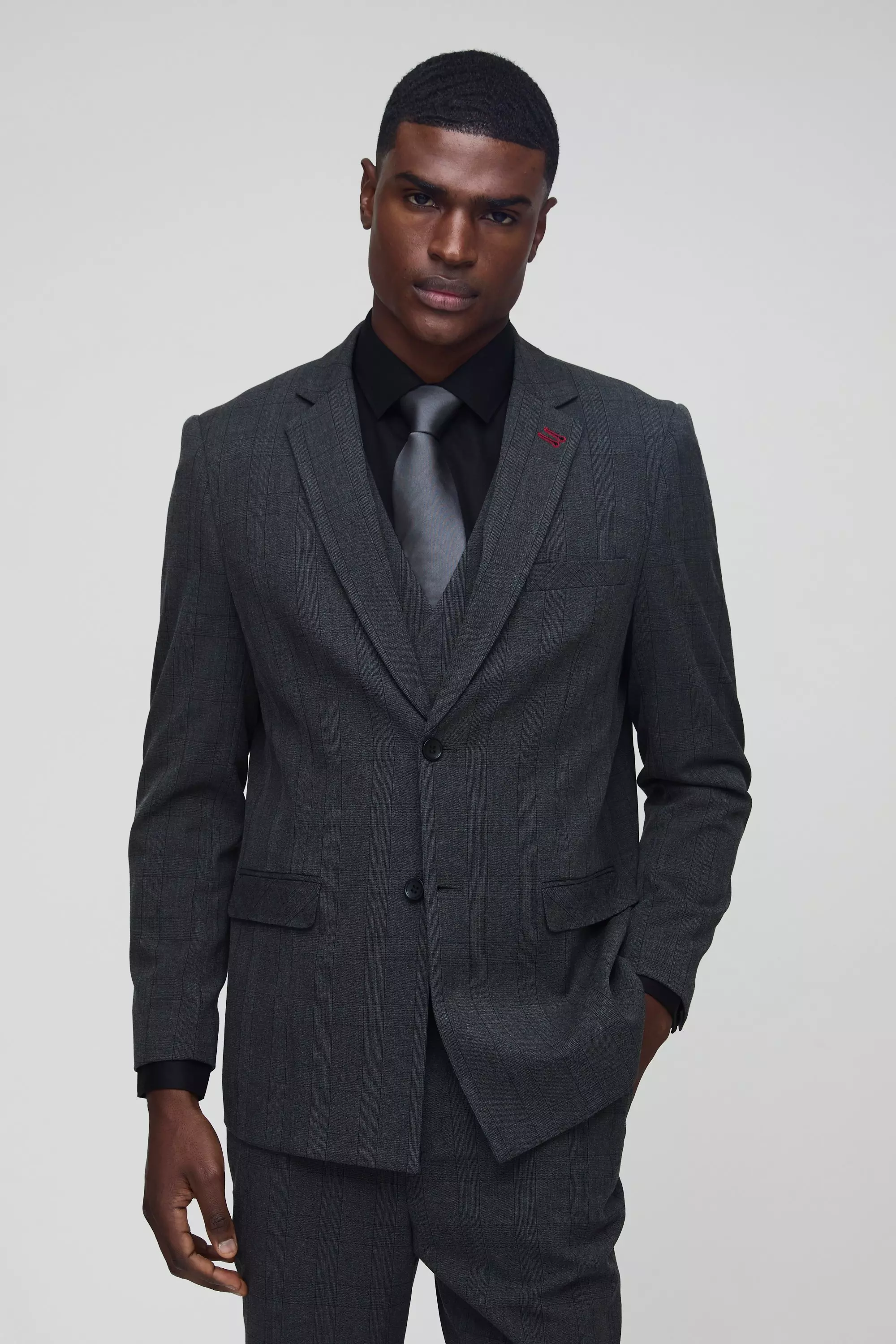 Einreihiger karierter Anzug-Blazer, Charcoal alternatives Bild