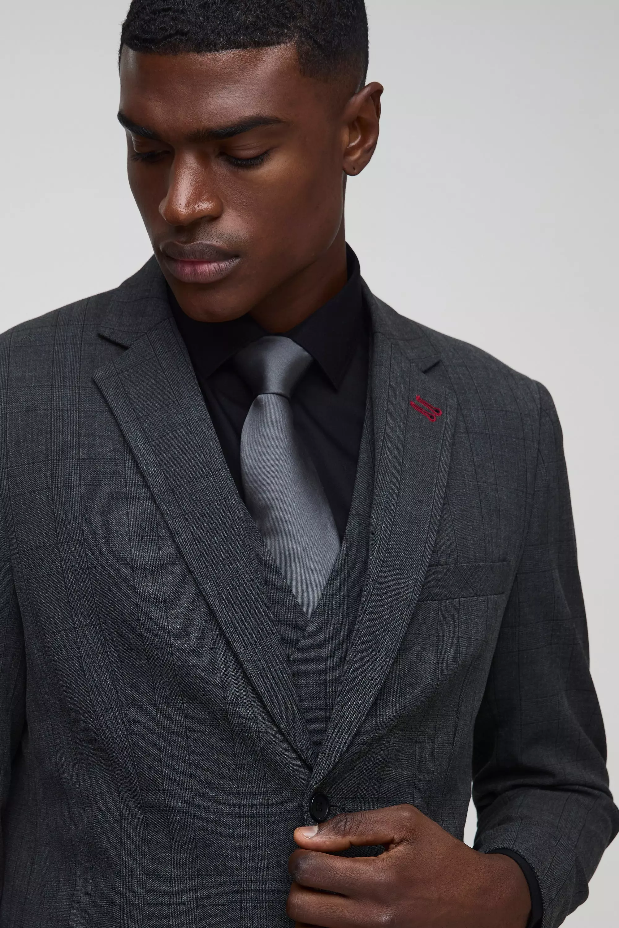 Einreihiger karierter Anzug-Blazer, Charcoal alternatives Bild