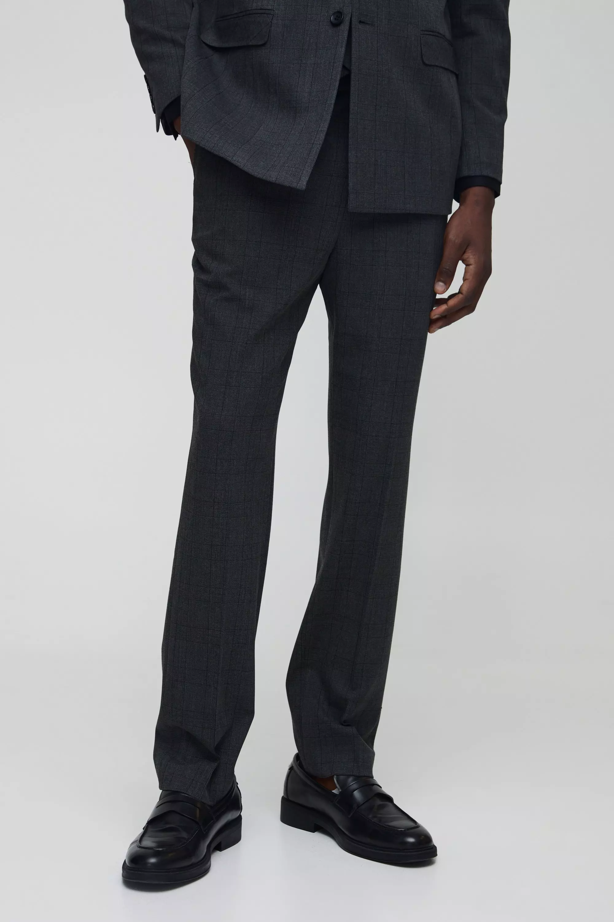 Charcoal Straight Fit Tonal Check Suit Trouser alternative image