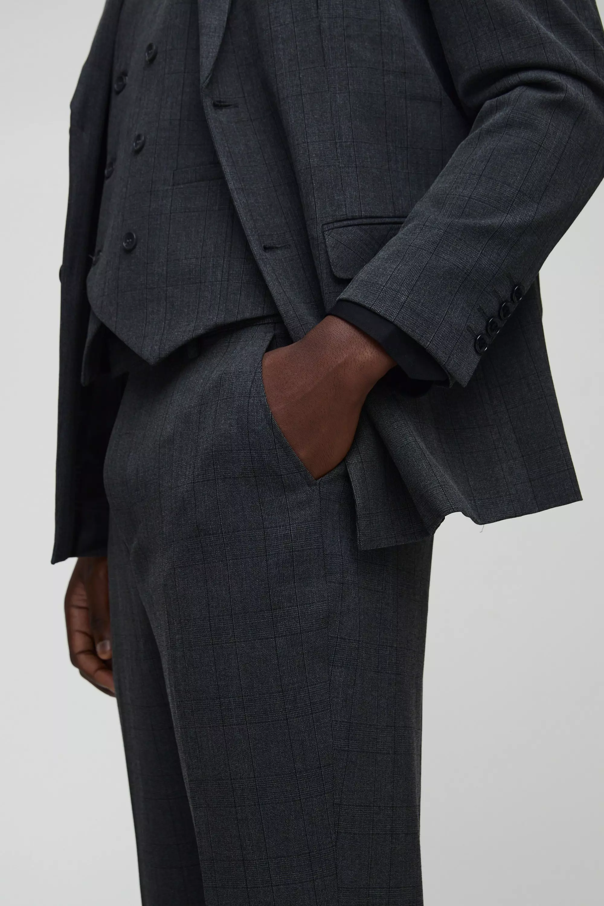 Charcoal Straight Fit Tonal Check Suit Trouser alternative image