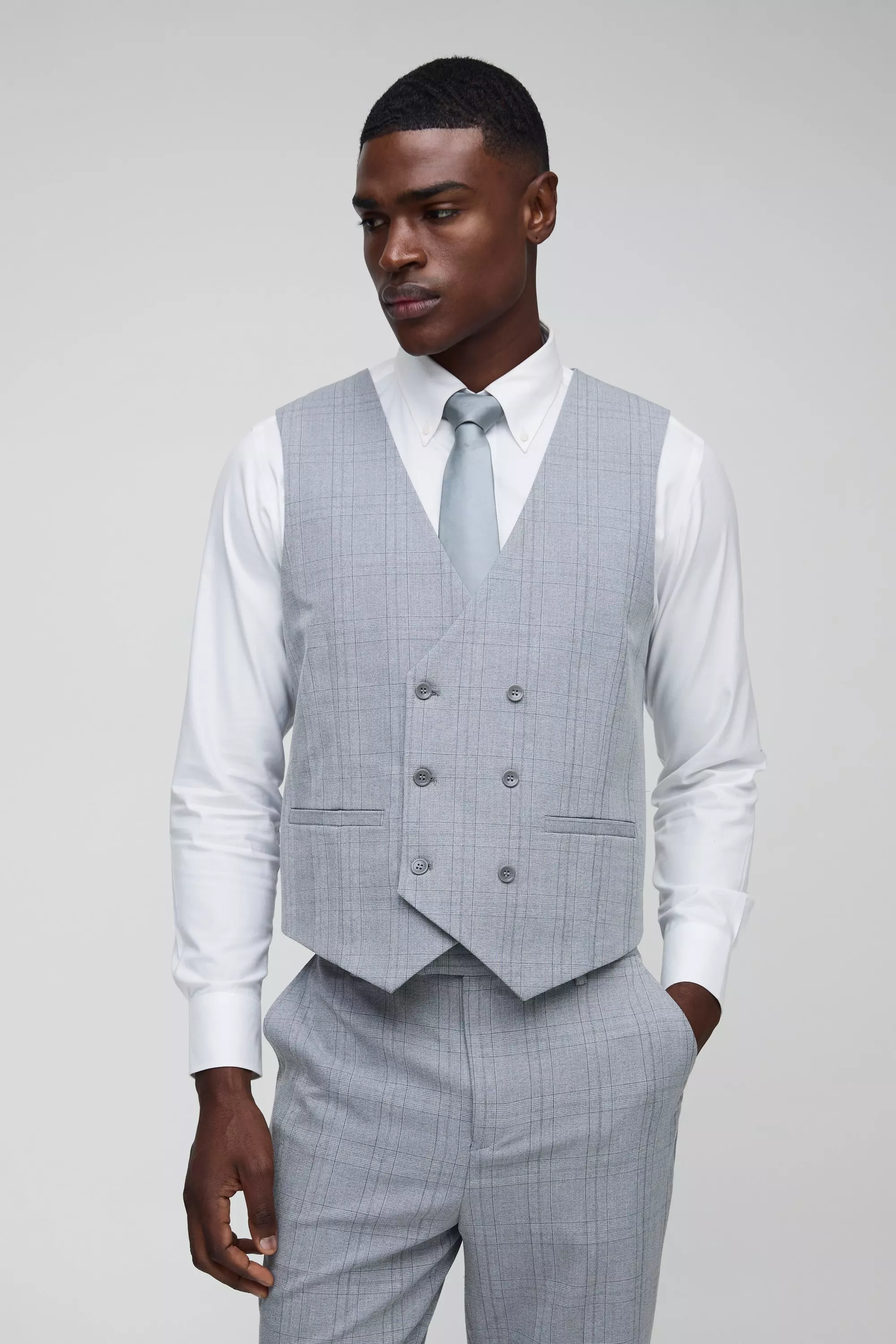 Light grey Slim Fit Tonal Check Suit Waistcoat alternative image