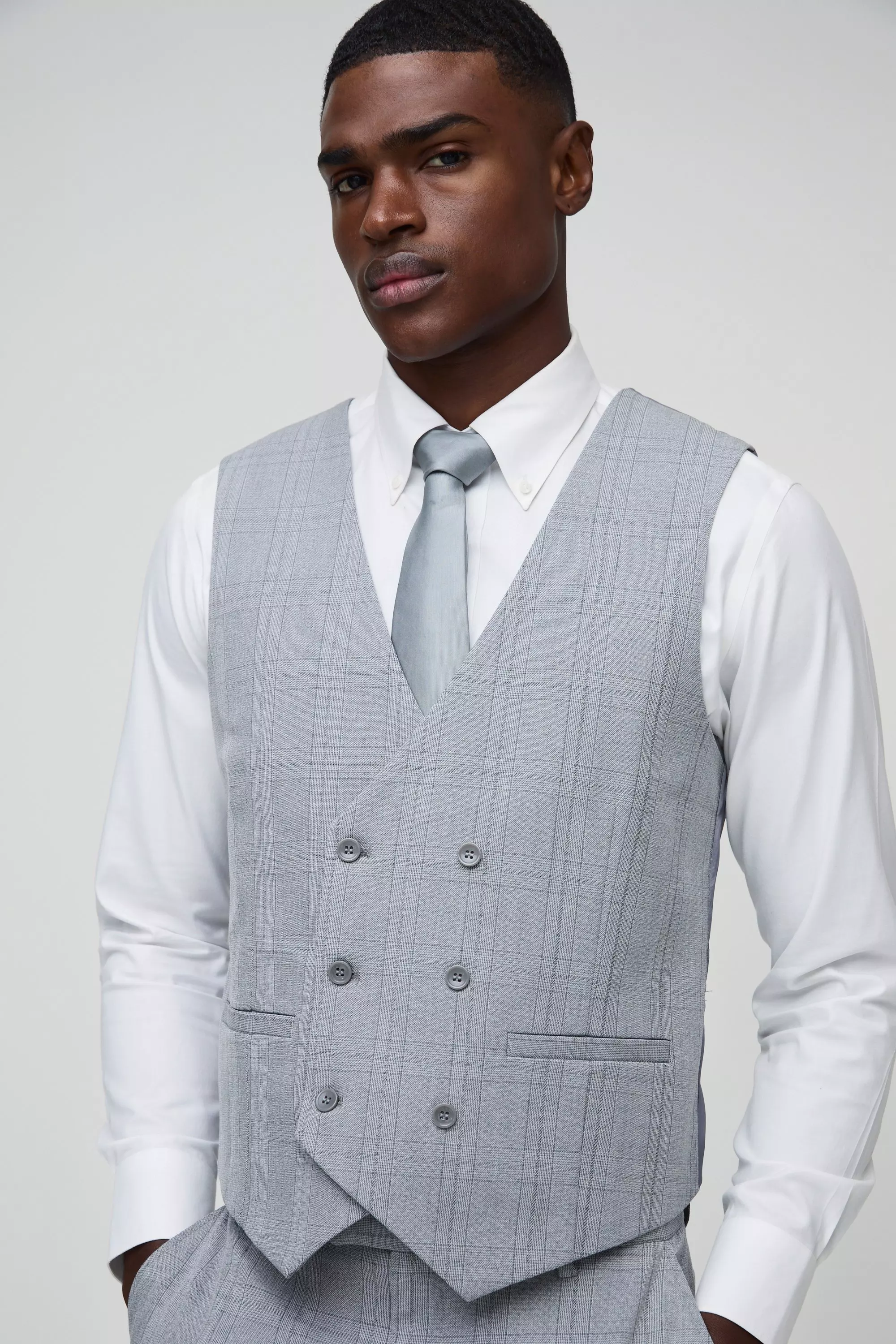 Light grey Slim Fit Tonal Check Suit Waistcoat alternative image