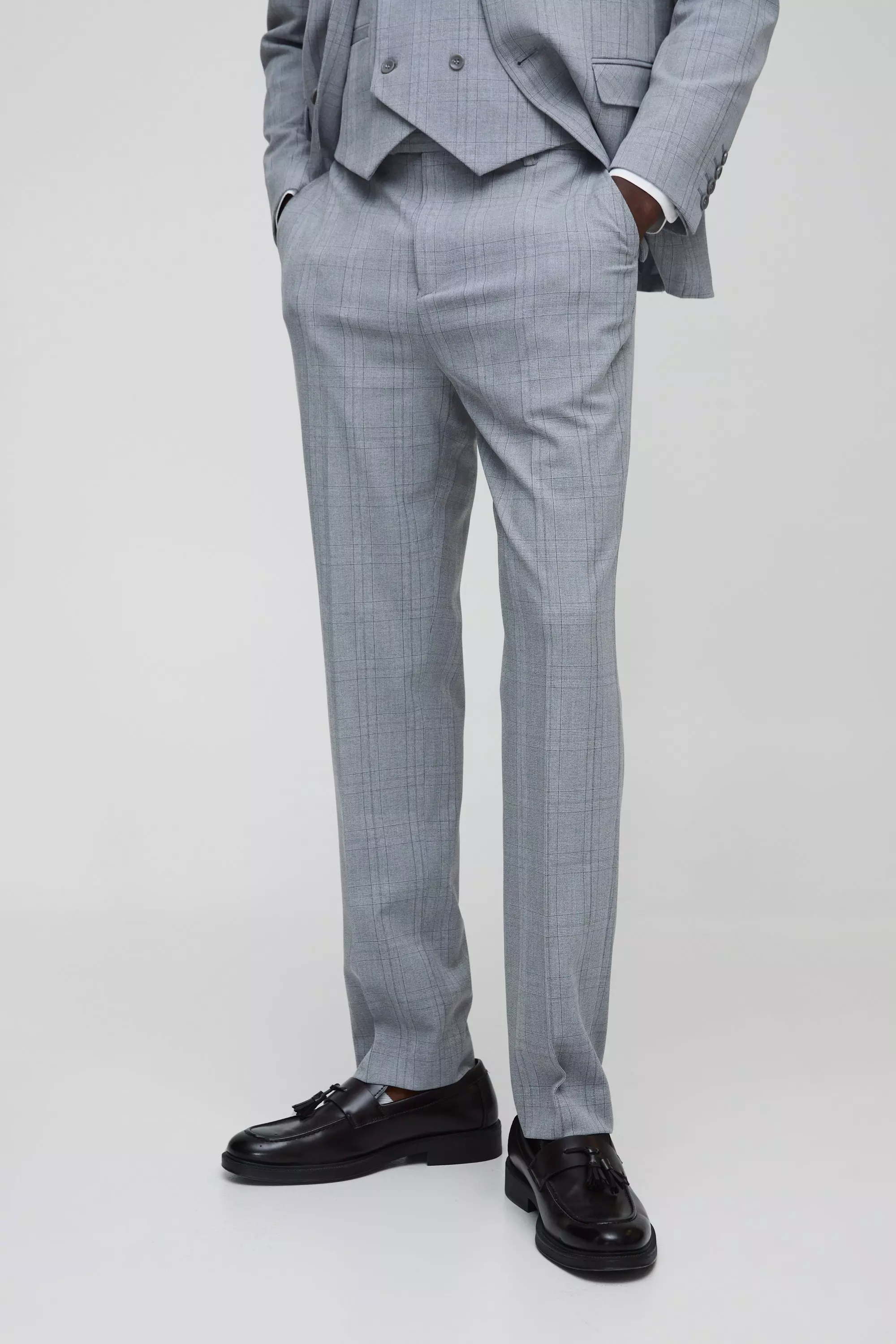 Light grey Straight Fit Tonal Check Tailored Trouser alternative image