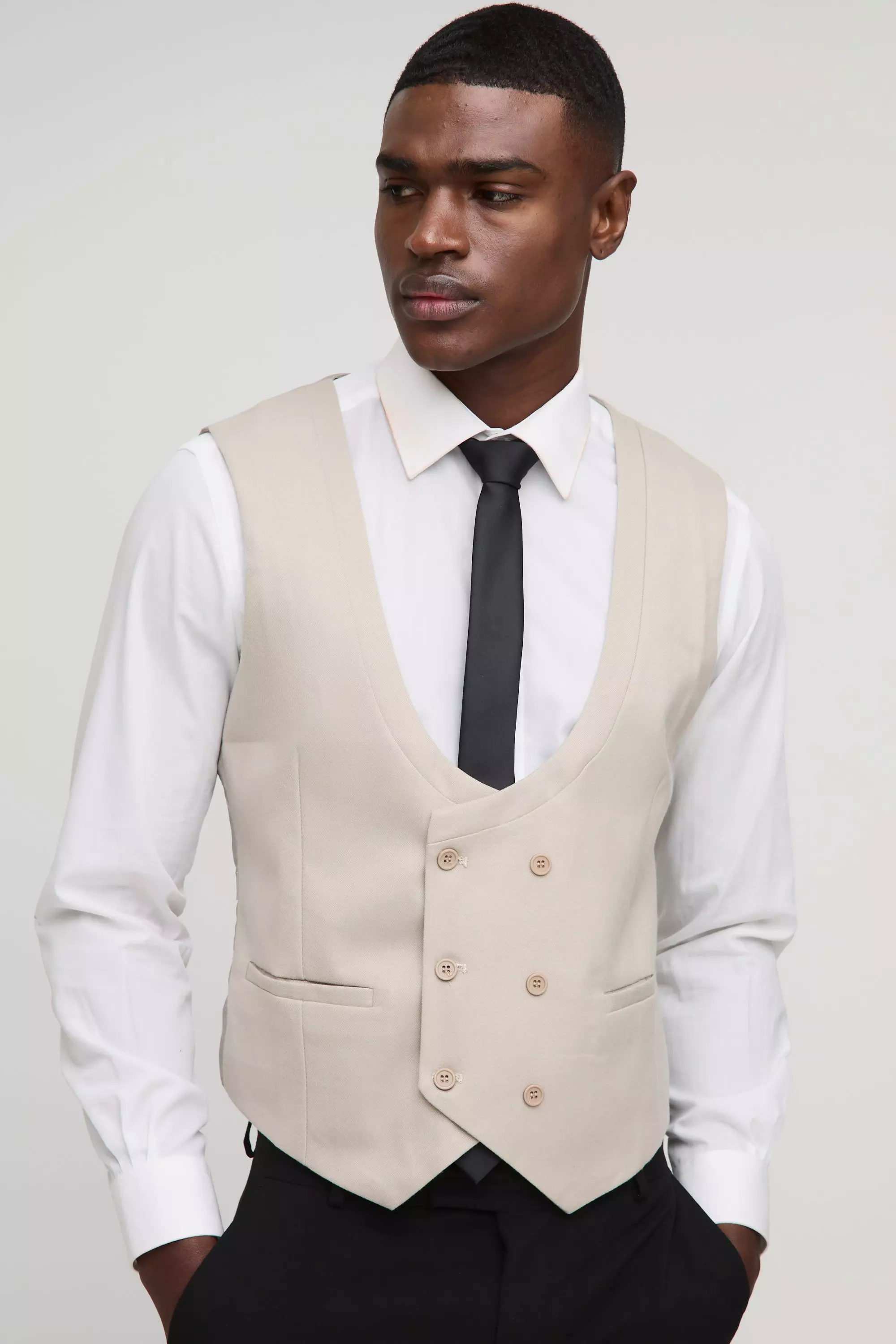 Gilet Slim Fit In Twill Con Trama, Stone immagine alternativa