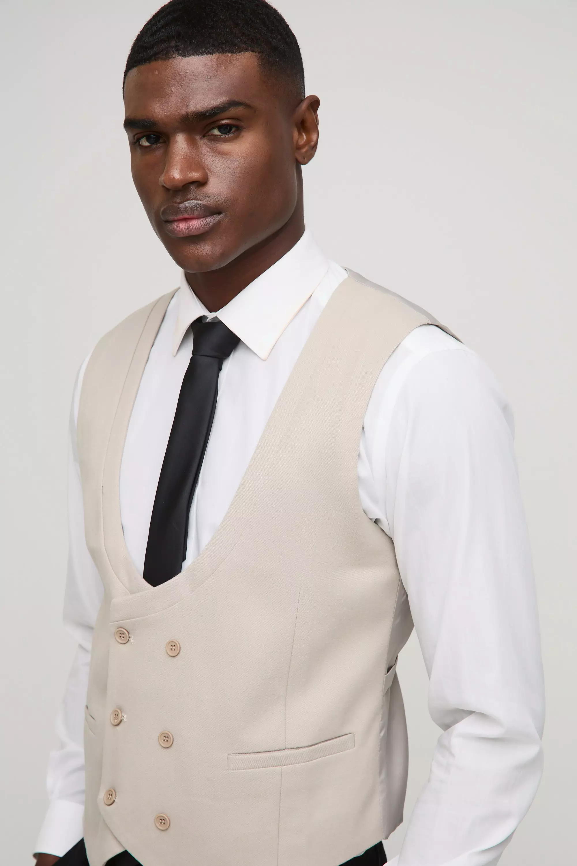 Gilet Slim Fit In Twill Con Trama, Stone immagine alternativa