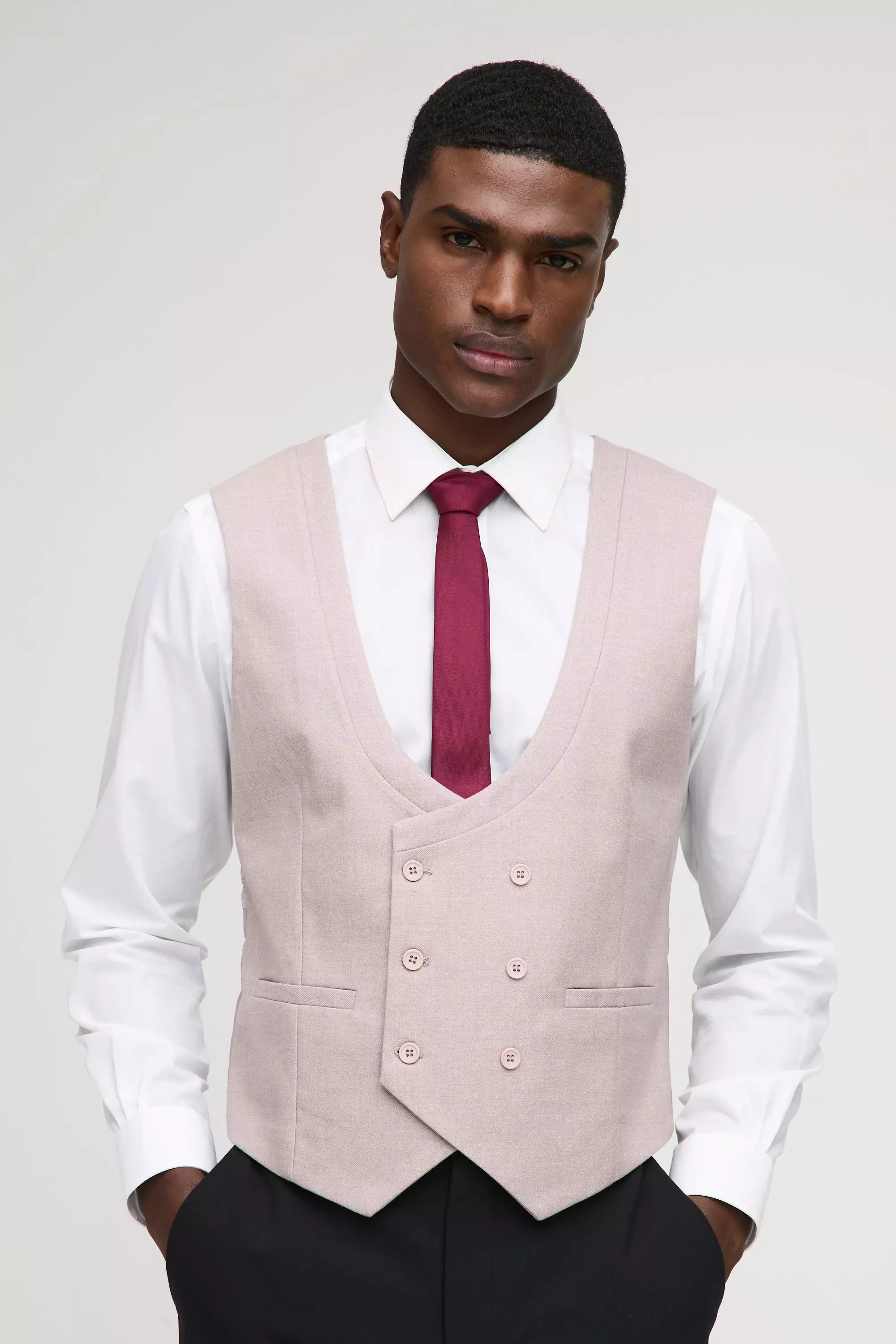 Mauve Slim Fit Textured Twill Waistcoat alternative image