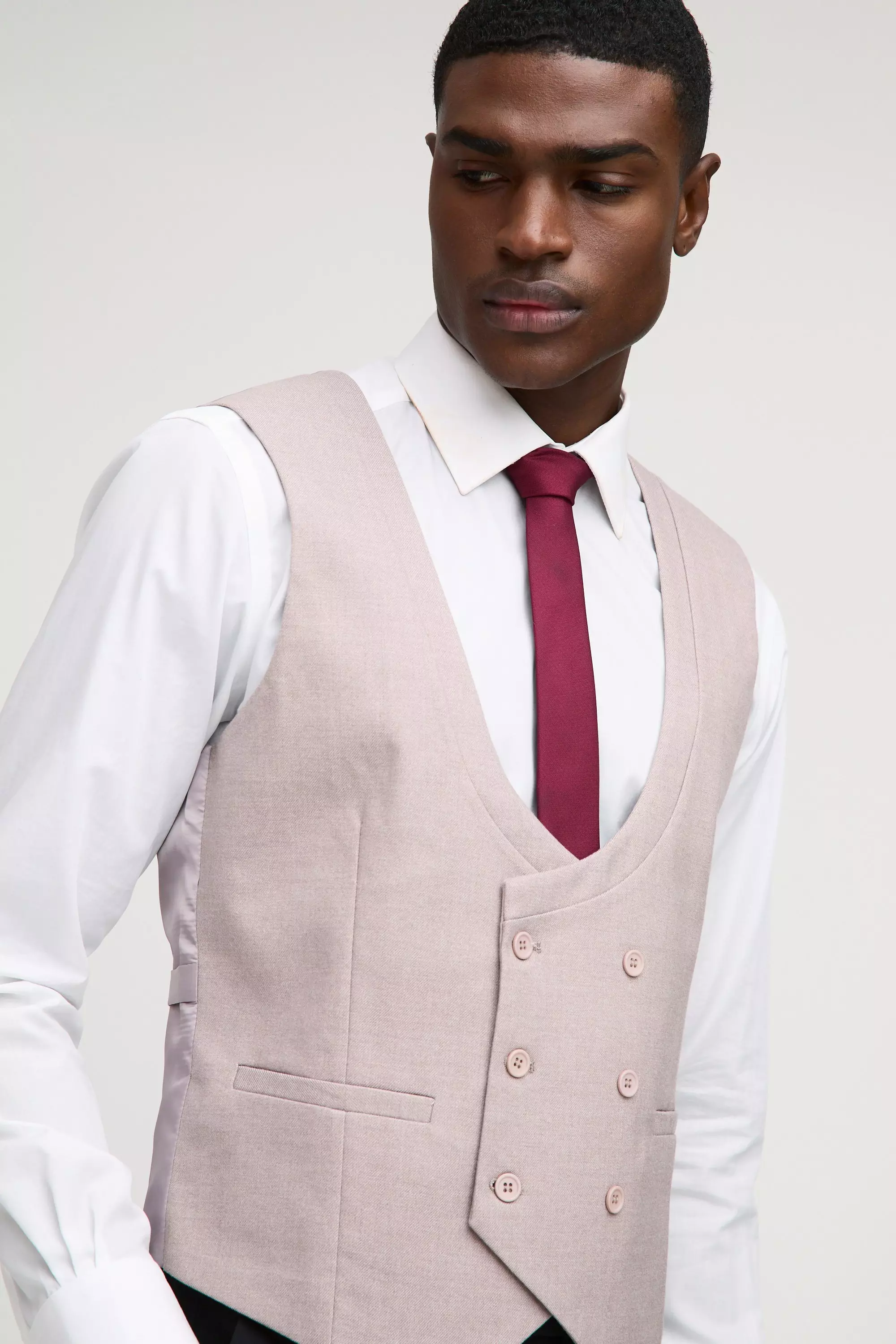 Mauve Slim Fit Textured Twill Waistcoat alternative image
