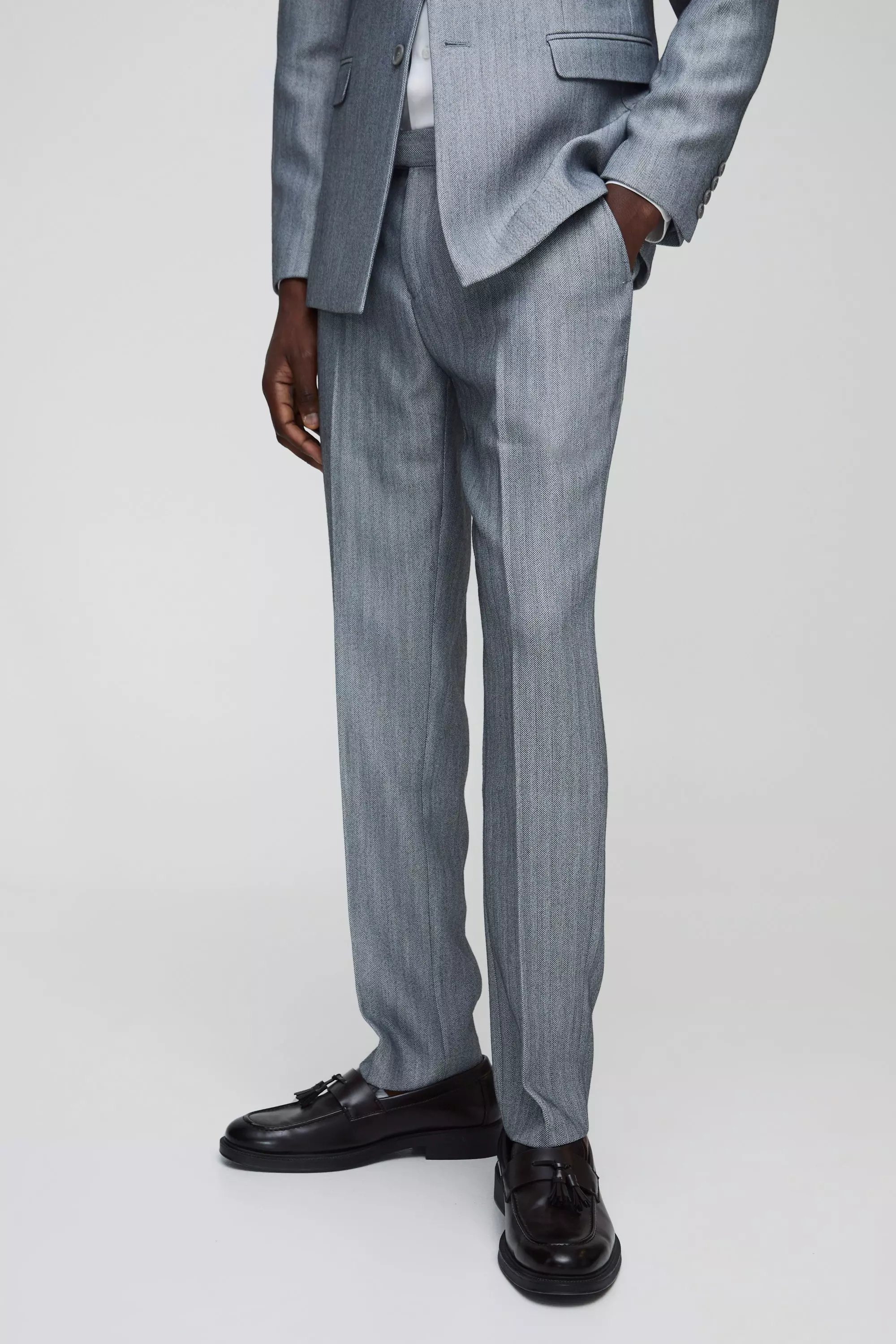 Light grey Slim Fit Herringbone Tailored Trouser alternative image