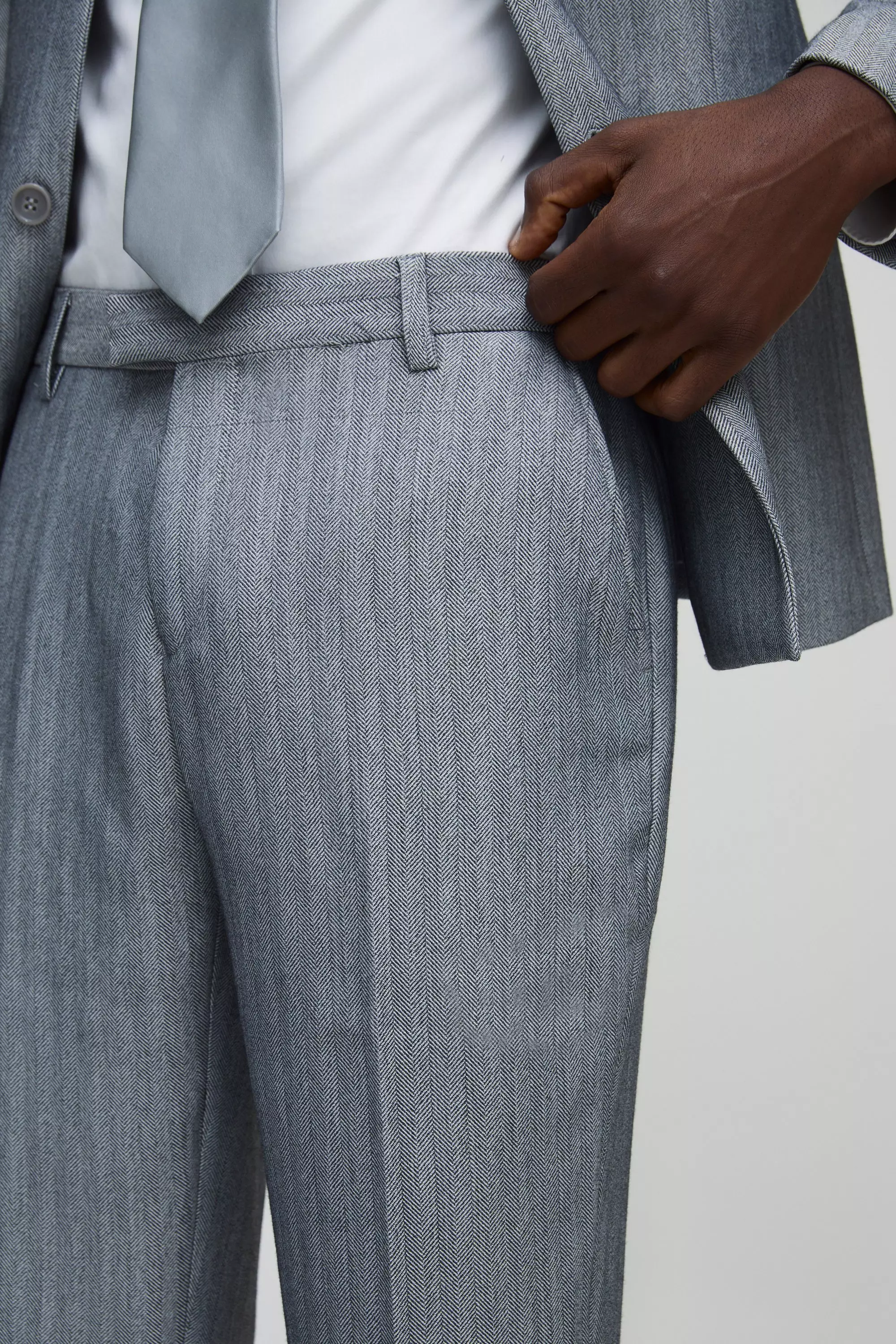Light grey Slim Fit Herringbone Tailored Trouser alternative image