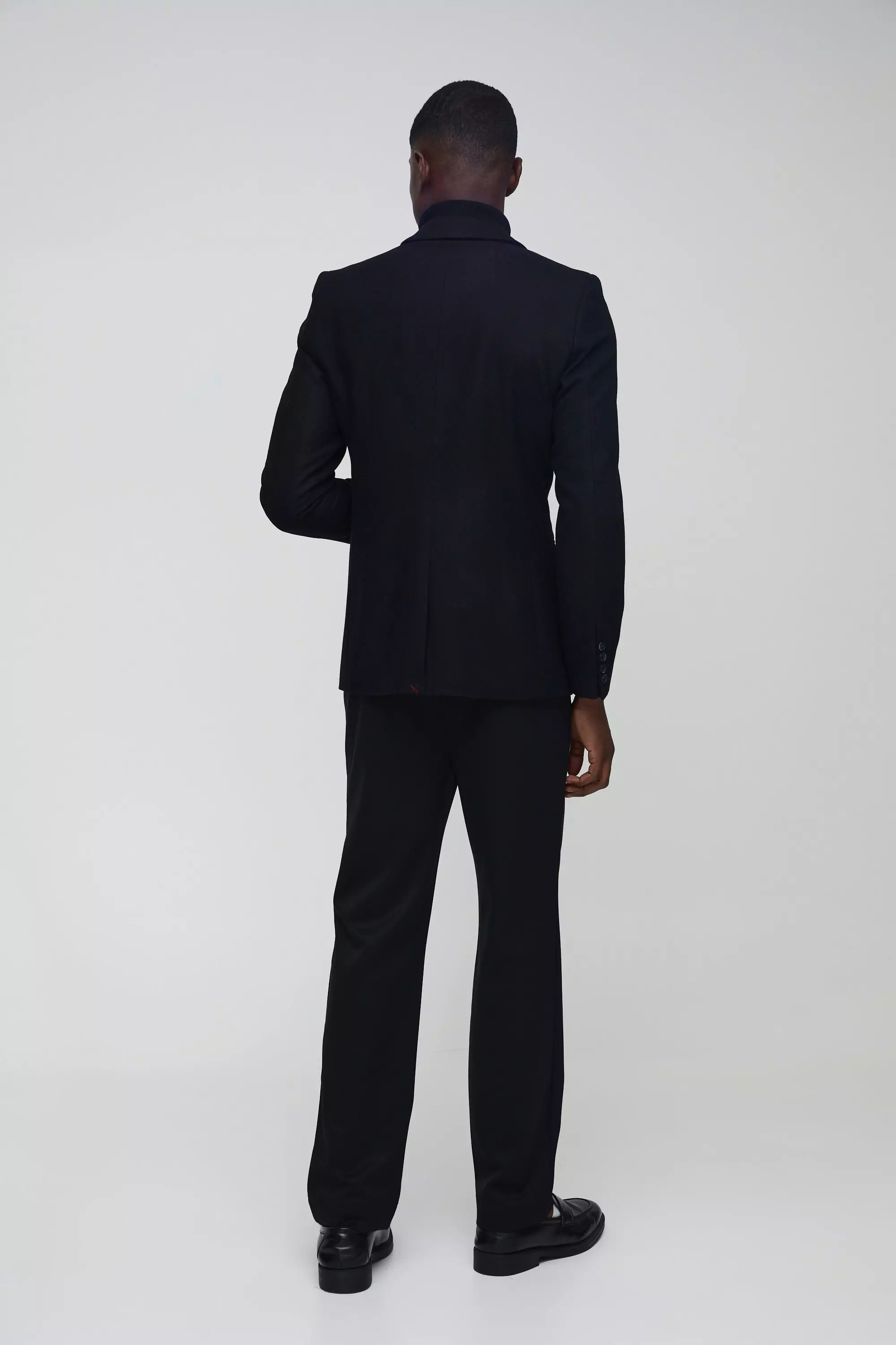 Black Slim Fit Double Breasted Textured Blazer alternative image